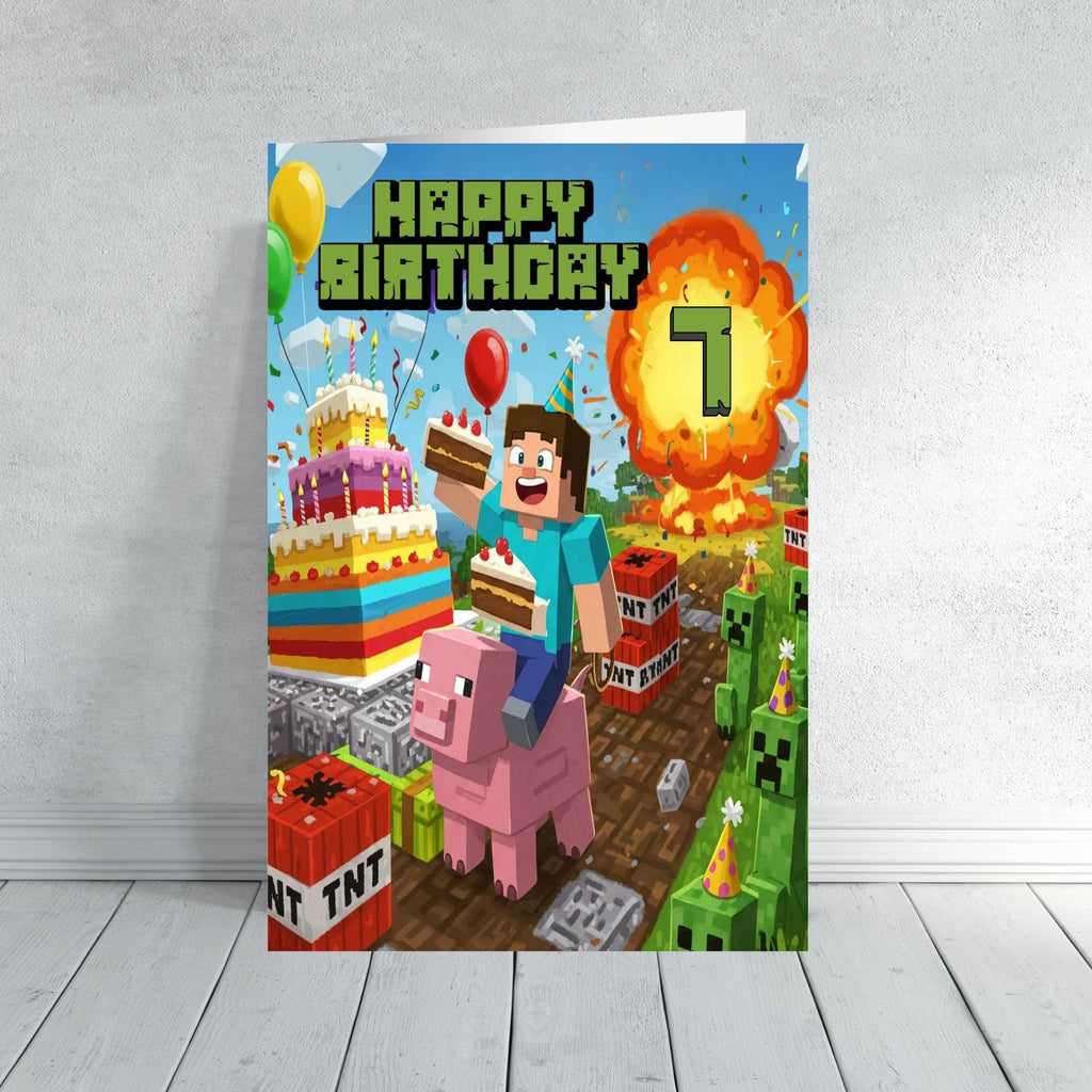 Level Up Birthday Card Minecraft-Inspired Design Various Age Options