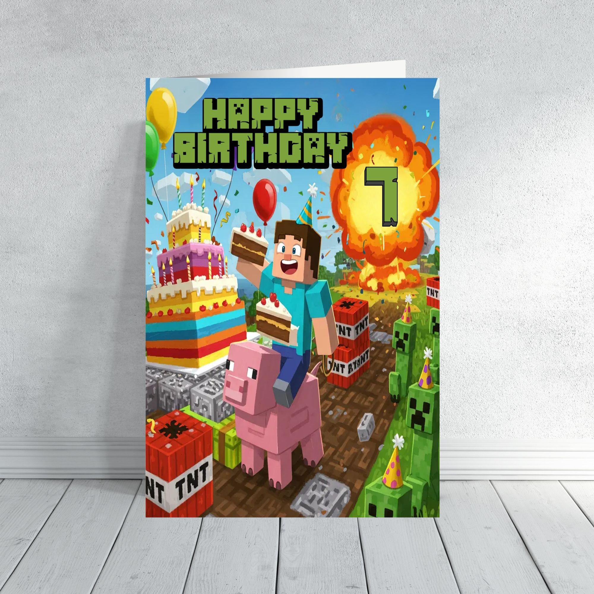 Minecraft Inspired Birthday Card | Level Up Gamer Card | Creeper & Builder Scene | Kids Gaming Card for Boys or Girls | Age 7 8 9 10