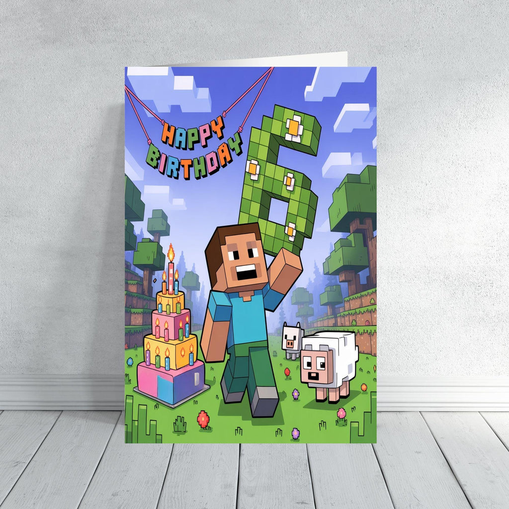 Minecraft Pixel Birthday Card  Fan  Design Inspired Various Age Options