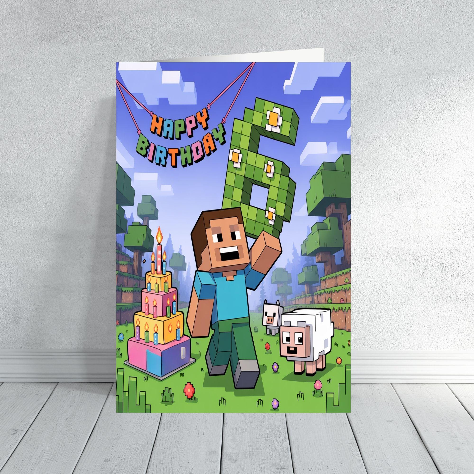Minecraft Inspired Birthday Card | Pixel Block Gamer Card | Kids Gaming Card for Boys or Girls | Ages 6 7 8 9 10 | Pixel Style