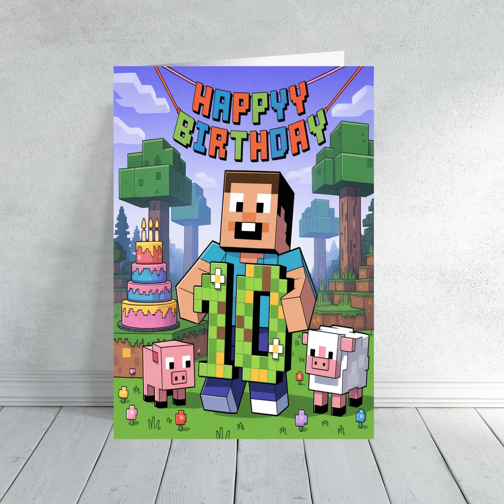 Minecraft Pixel Birthday Card  Fan  Design Inspired Various Age Options