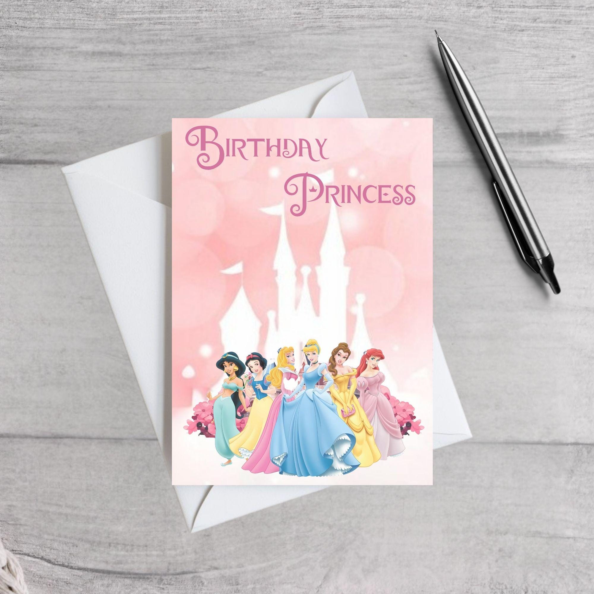 Princess Birthday Card | Magical Castle Birthday Card for Girls | Fairytale Princess Theme | Cute Pink Disney Inspired Kids Card