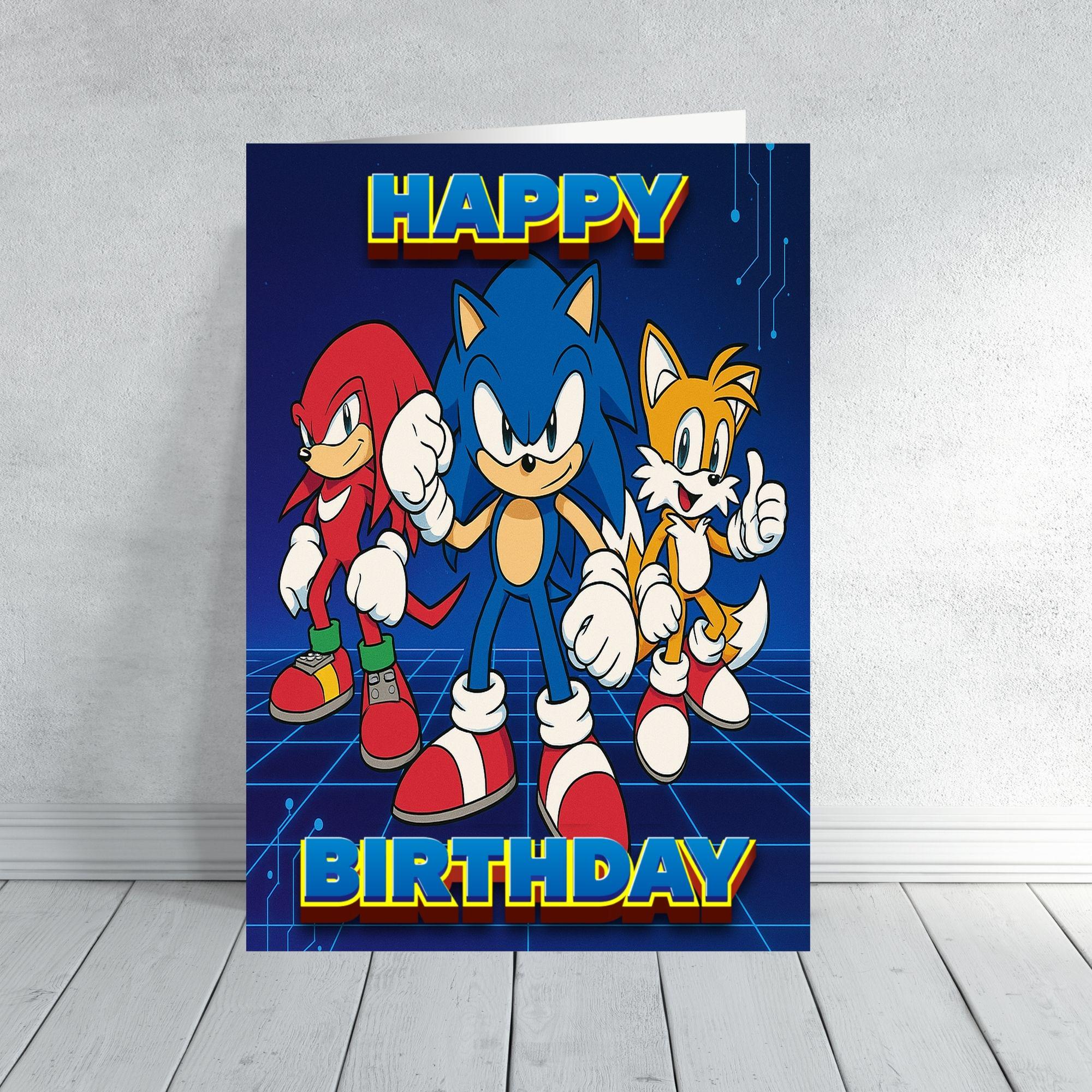Sonic the Hedgehog Inspired Birthday Card | Retro Gamer Card | Blue Grid Design | Cool Kids Gaming Birthday Card | Video Game Style