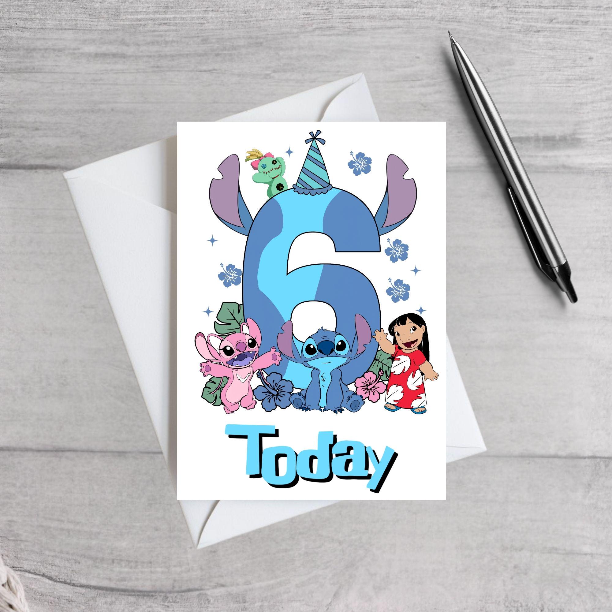 Lilo and Stitch Inspired Birthday Card | Ohana Kids Birthday Card | Blue Themed Age 4 5 6 7 8 9 Card | Cute Disney Style Card