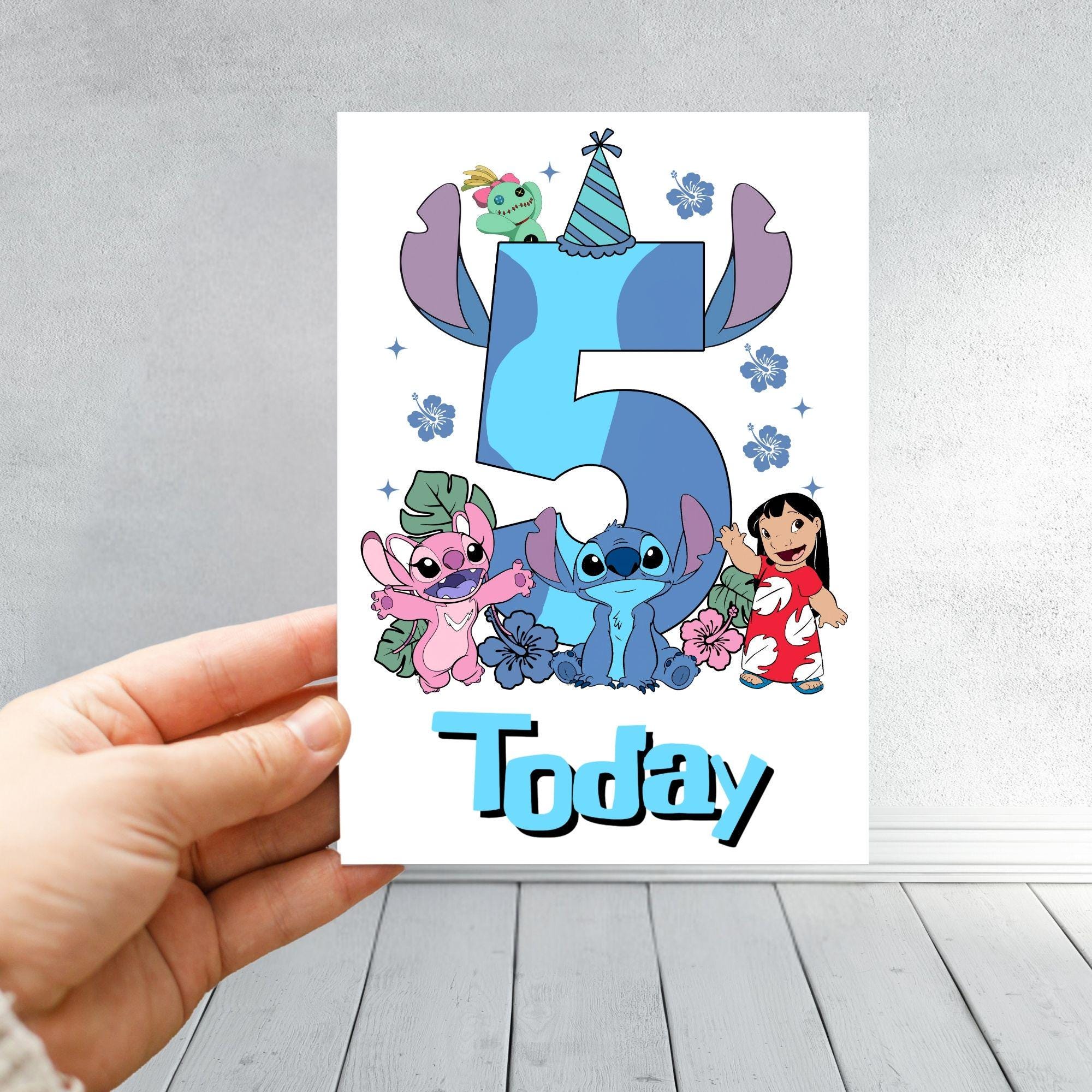 Lilo and Stitch Inspired Birthday Card | Ohana Kids Birthday Card | Blue Themed Age 4 5 6 7 8 9 Card | Cute Disney Style Card