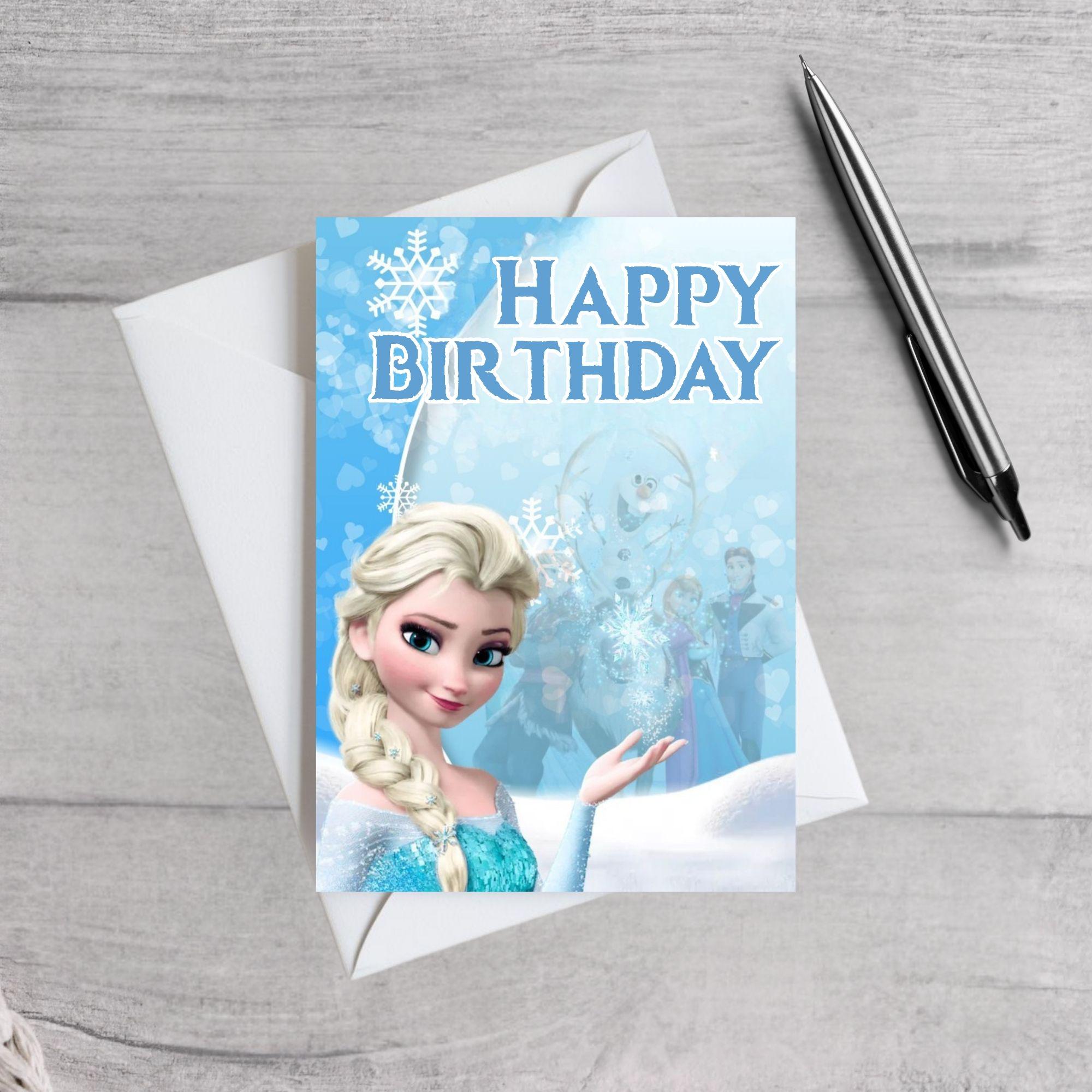 Elsa Inspired Birthday Card | Frozen Princess Birthday Card | Snowflake Ice Queen Card for Girls | Blue Winter Kids Card