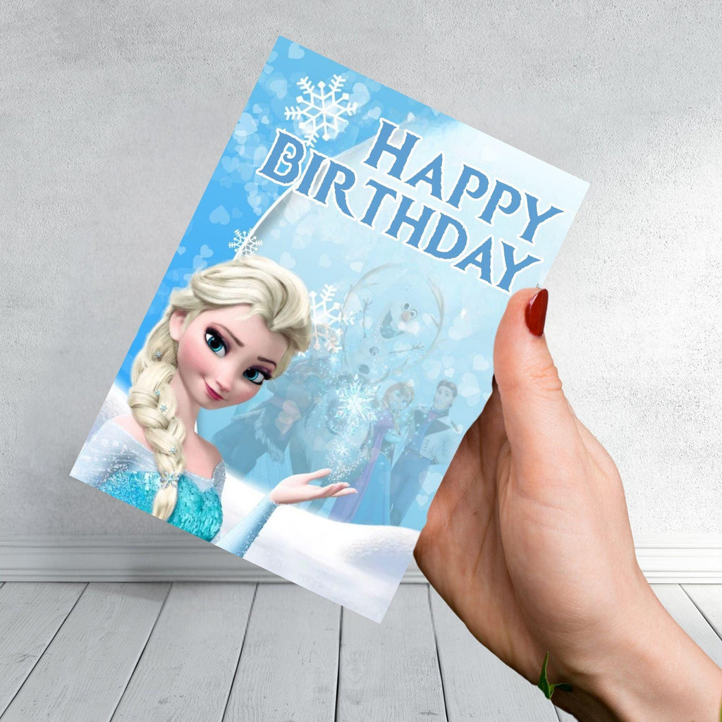 Elsa Inspired Birthday Card | Frozen Princess Birthday Card | Snowflake Ice Queen Card for Girls | Blue Winter Kids Card
