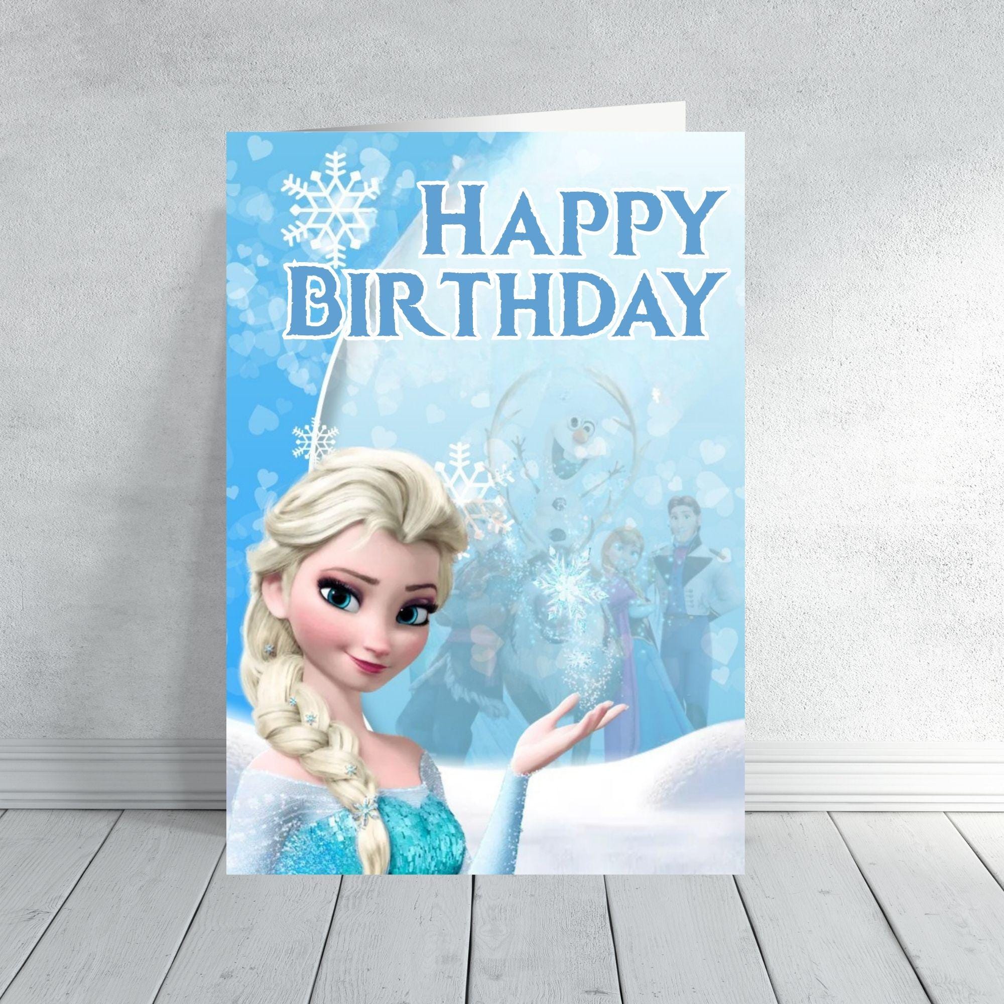 Elsa Inspired Birthday Card | Frozen Princess Birthday Card | Snowflake Ice Queen Card for Girls | Blue Winter Kids Card