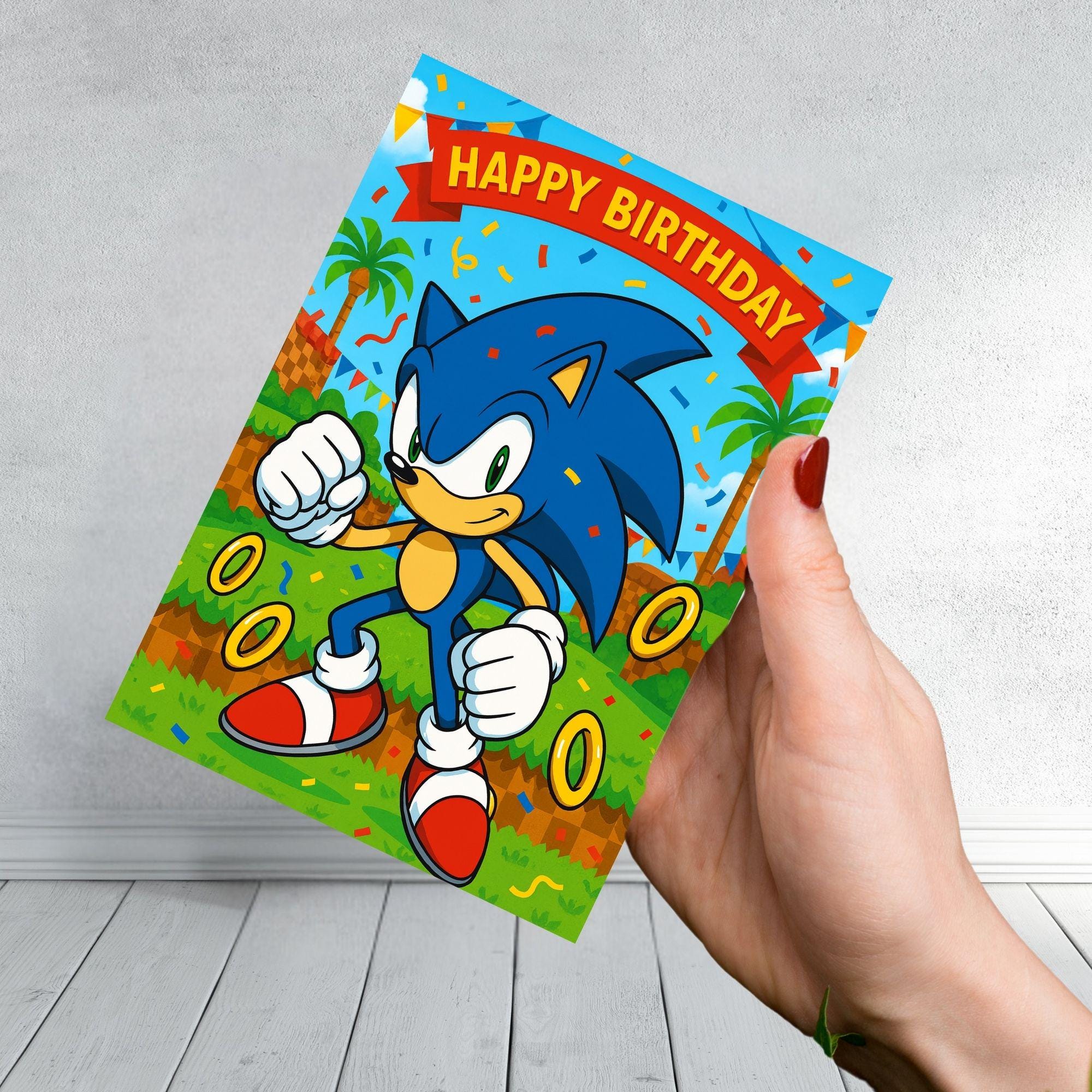 Sonic the Hedgehog Inspired Birthday Card | Gamer Kids Birthday Card | Blue Hedgehog Retro Video Game Card | Boys Gaming Card