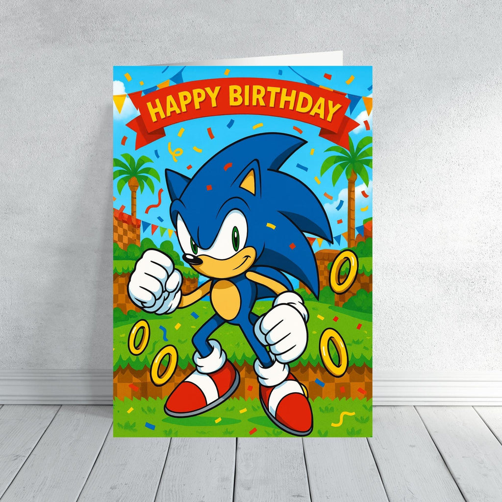 Sonic the Hedgehog Inspired Birthday Card | Gamer Kids Birthday Card | Blue Hedgehog Retro Video Game Card | Boys Gaming Card