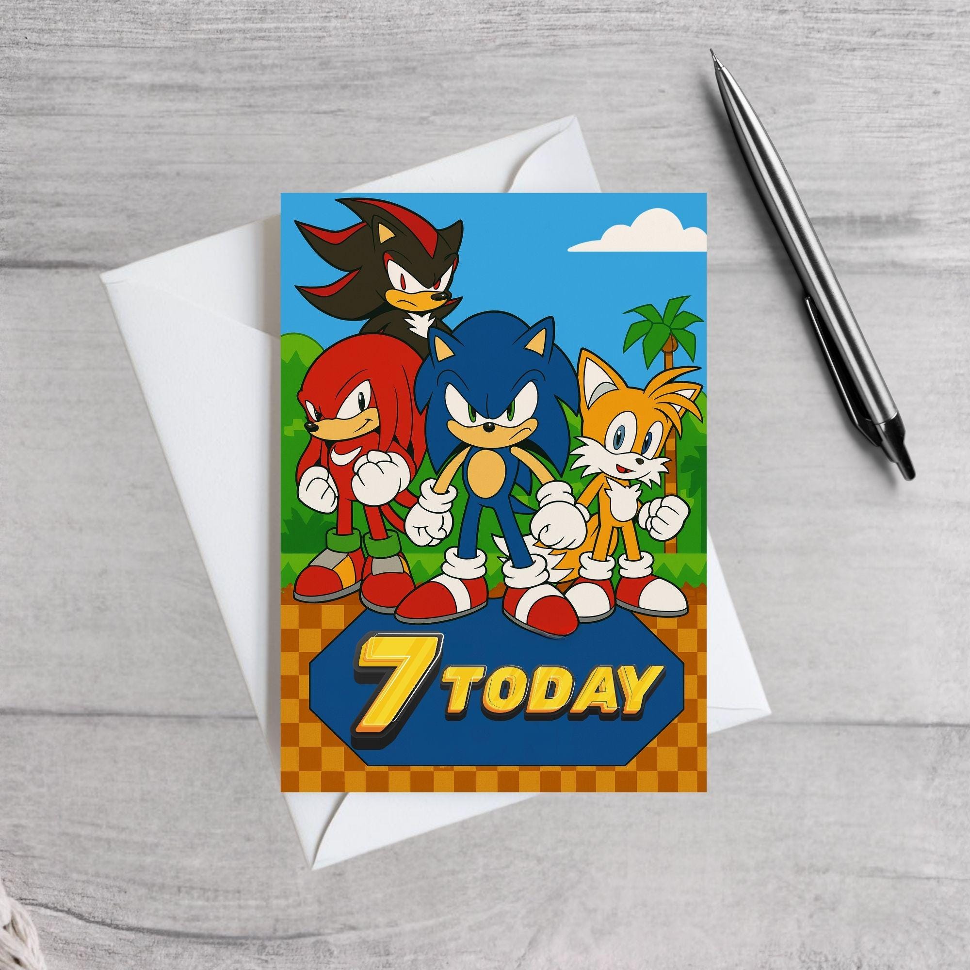 Sonic the Hedgehog Inspired Age Card | Sonic Tails Knuckles Shadow Birthday Card | Gamer Kids Card | Boys Gaming Card | Ages 5–8