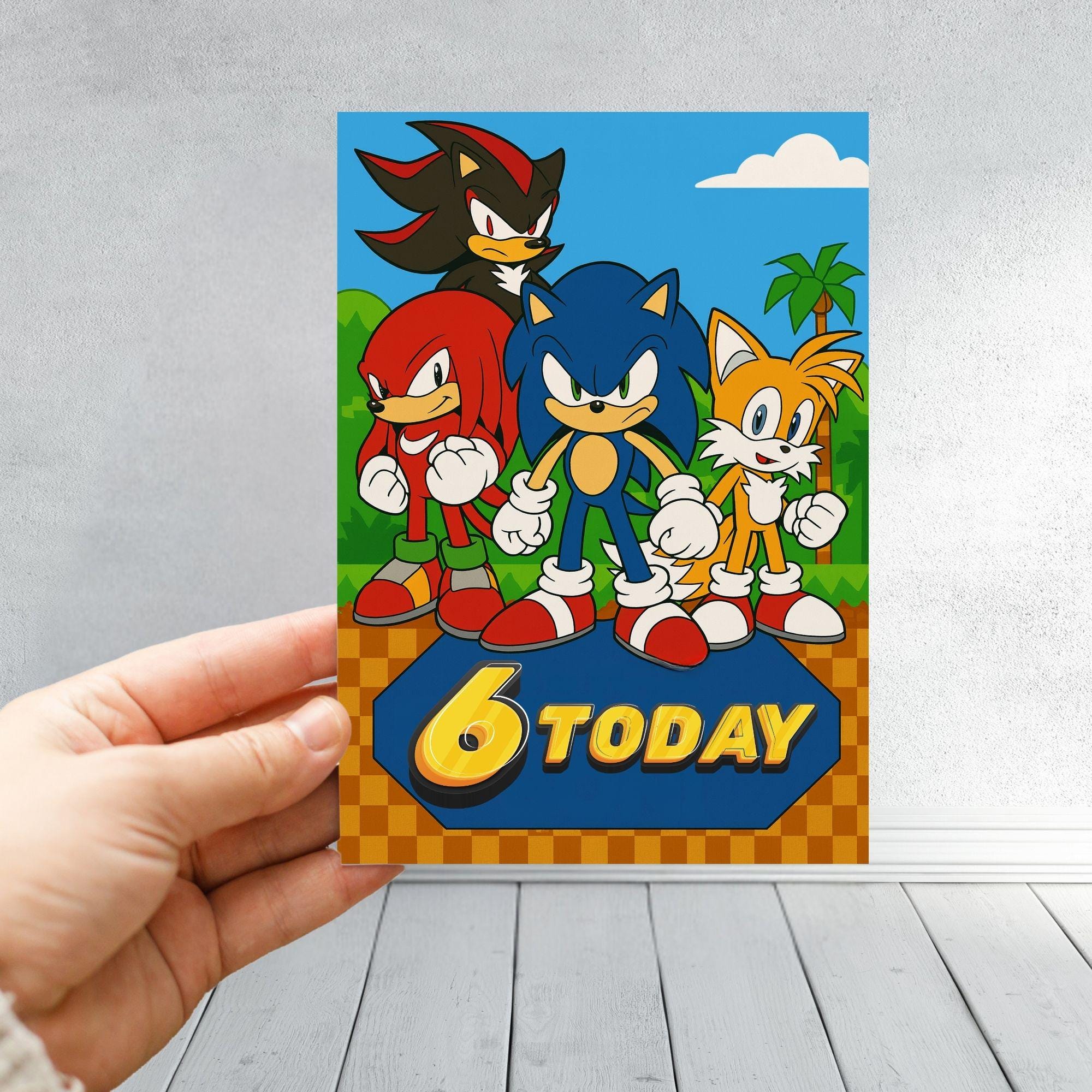 Sonic the Hedgehog Inspired Age Card | Sonic Tails Knuckles Shadow Birthday Card | Gamer Kids Card | Boys Gaming Card | Ages 5–8