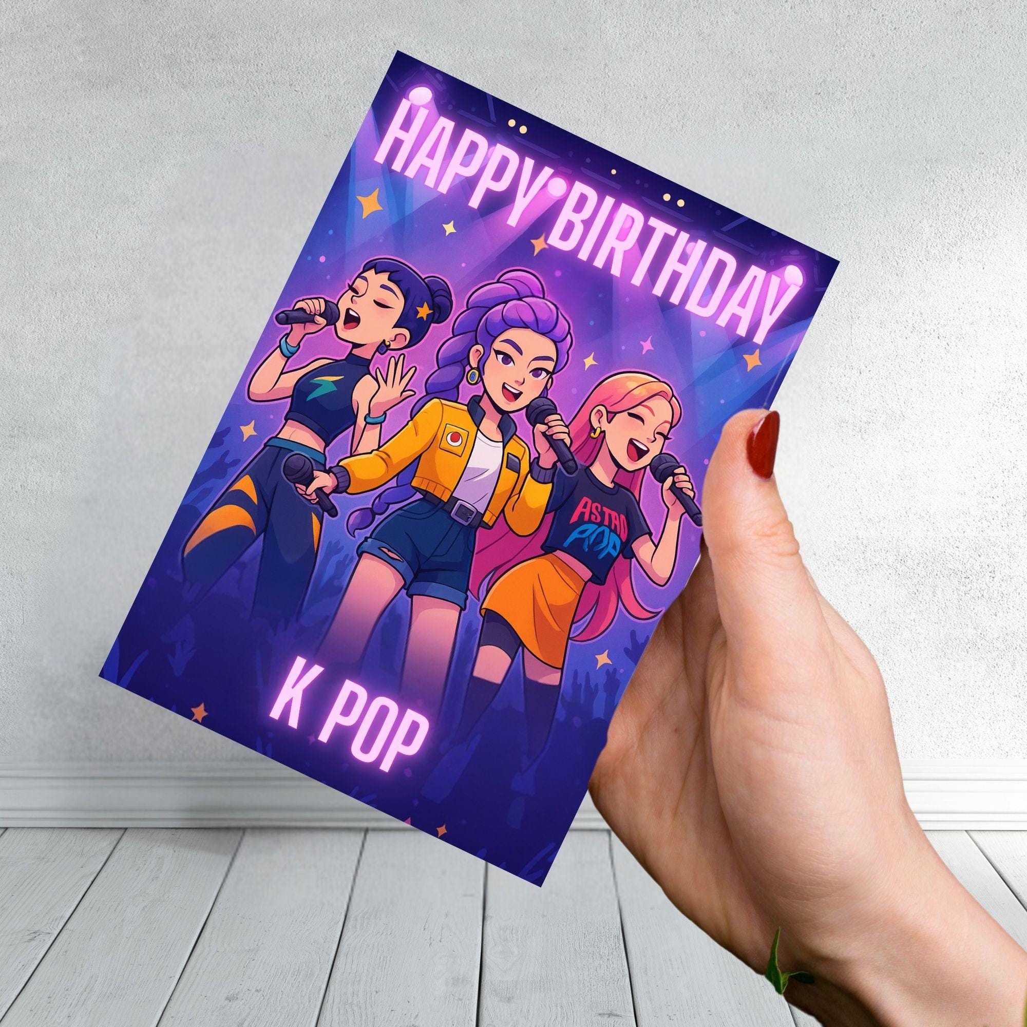 K-Pop Birthday Card | Girl Group Concert Birthday Card | Personalised Name Pop Star Card | Singing Idol Birthday Card for Girls