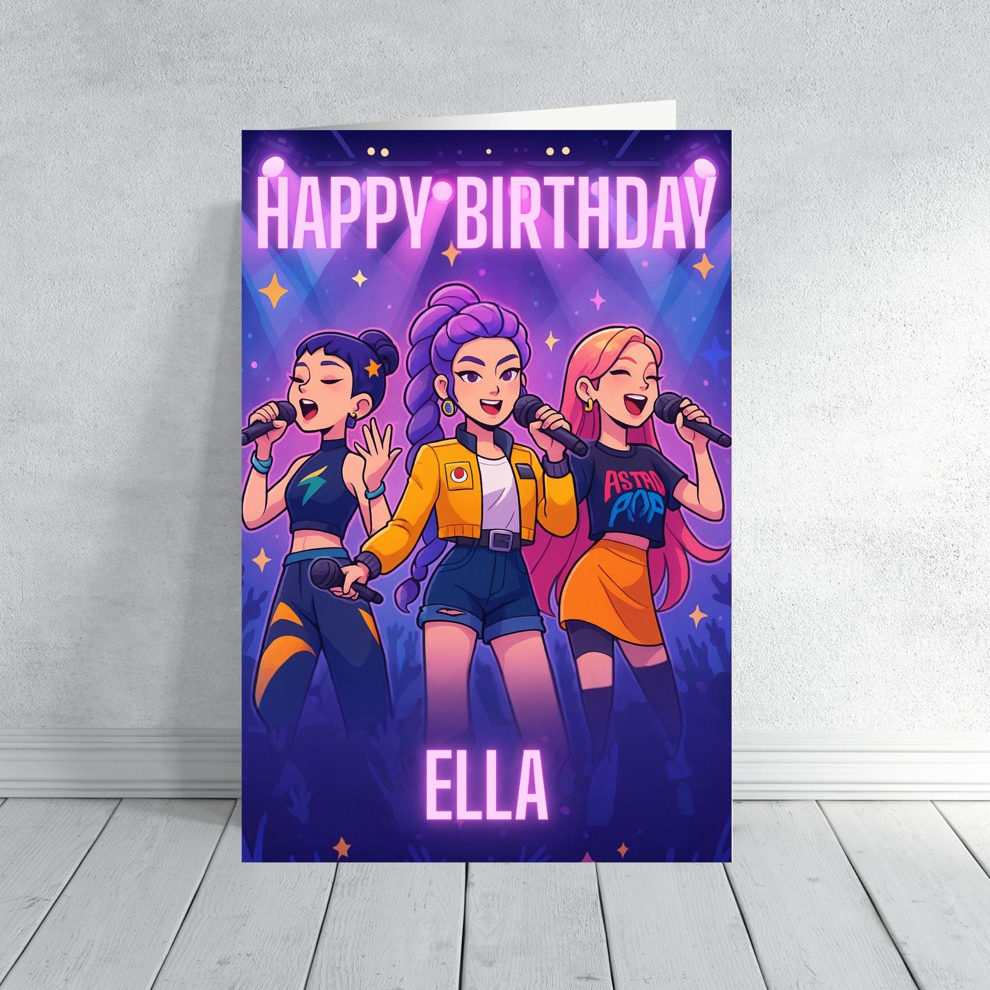 K-Pop Birthday Card | Girl Group Concert Birthday Card | Personalised Name Pop Star Card | Singing Idol Birthday Card for Girls