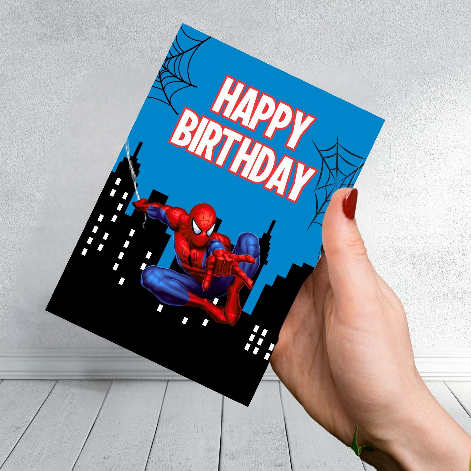 Spider-Man Birthday Card | Personalised Superhero Birthday Card | Boys Kids Comic Style Card | Spider-Man Skyline Birthday