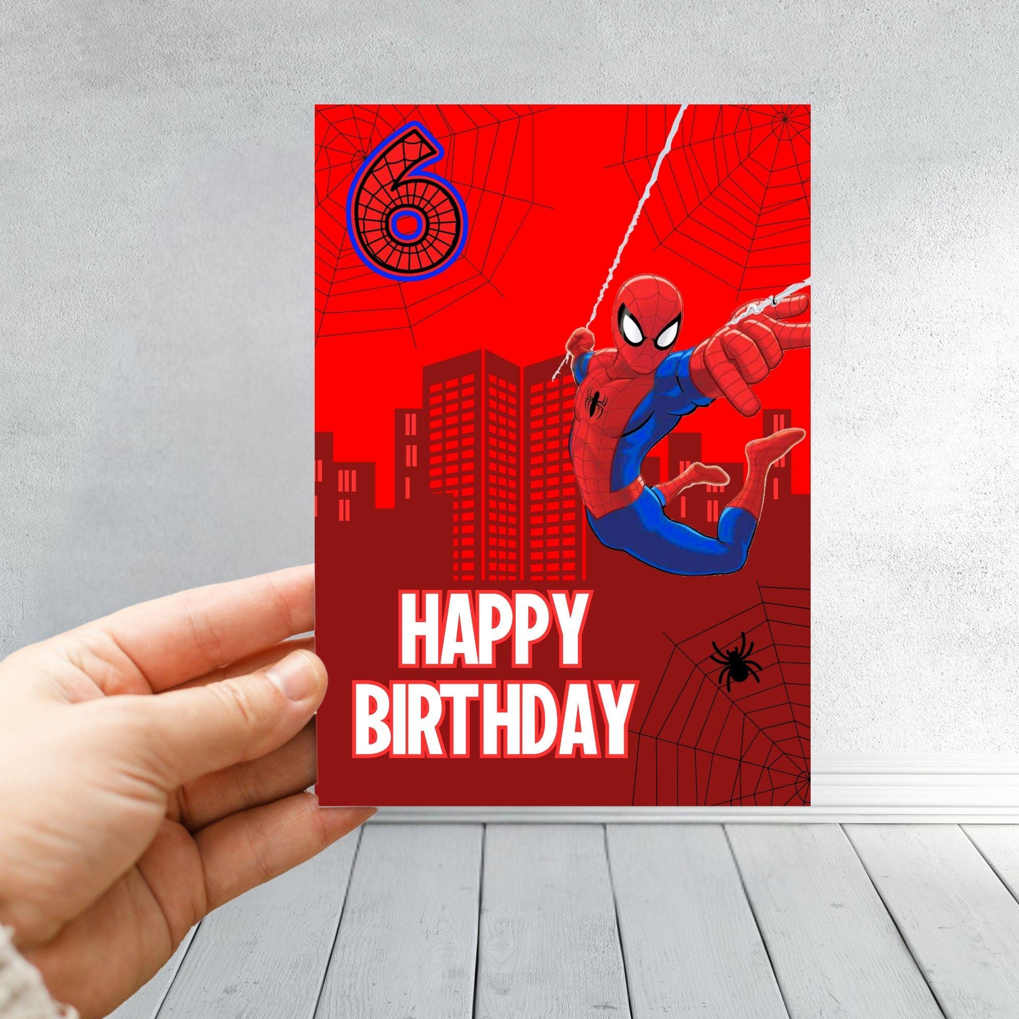 Spider-Man Birthday Card | Boys Superhero Birthday Card Ages 5 to 9 | Comic Style Kids Card | Spiderman Swing City Design