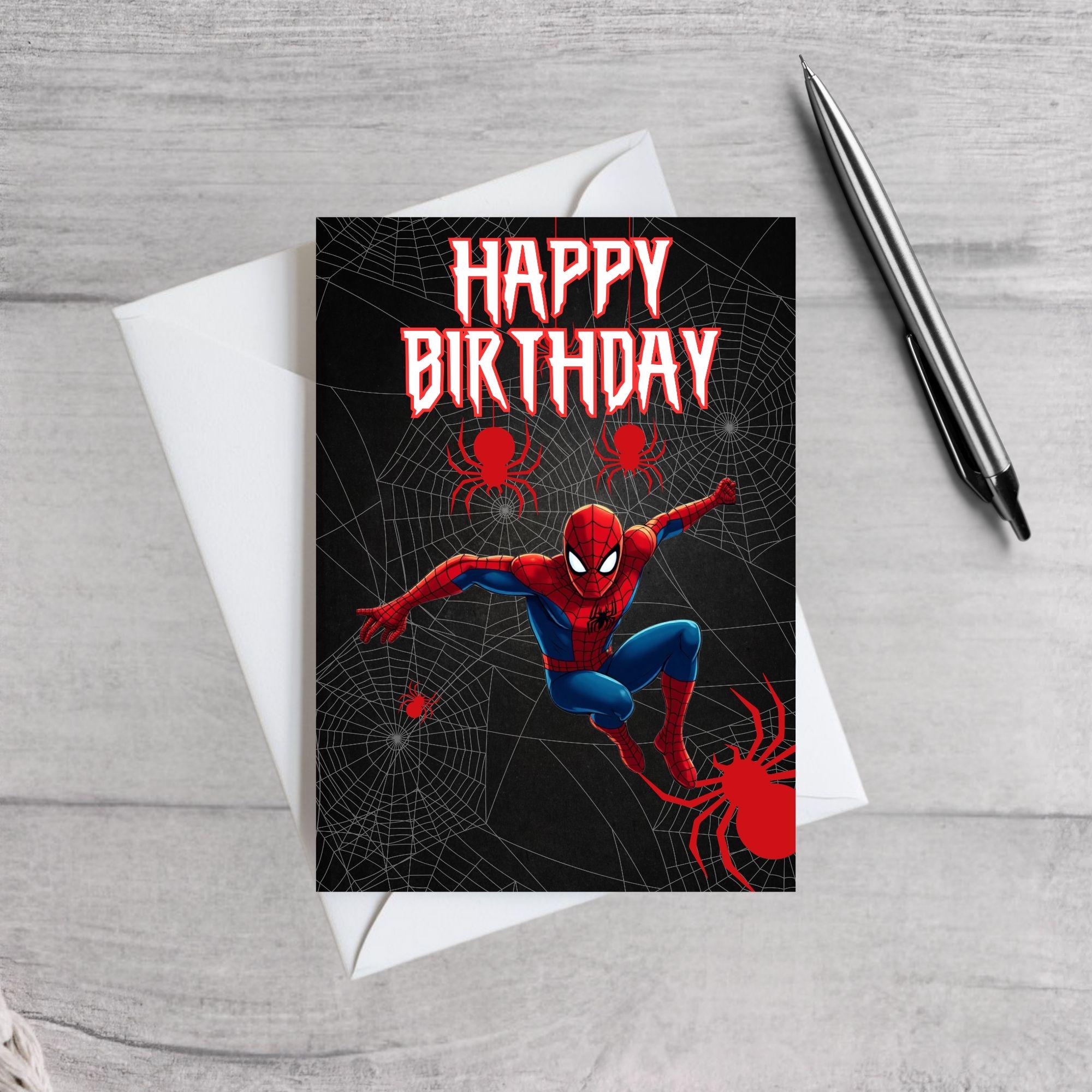 Spider-Man Birthday Card | Superhero Web Attack Design | Boys Kids Comic Style Card | Spiderman Black Red Web Birthday