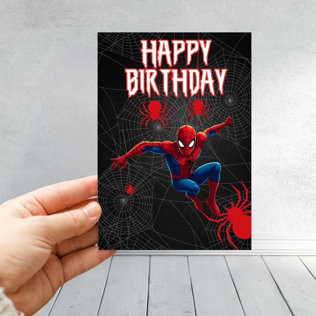 Spider-Man Birthday Card | Superhero Web Attack Design | Boys Kids Comic Style Card | Spiderman Black Red Web Birthday