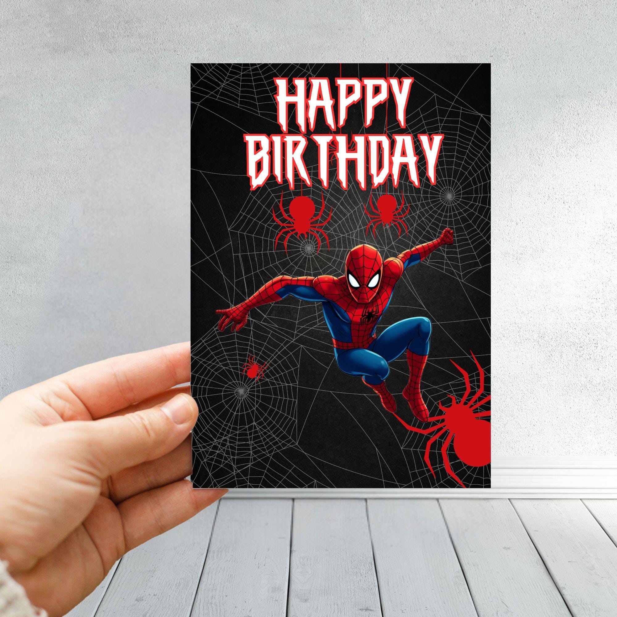 Spider-Man Birthday Card | Superhero Web Attack Design | Boys Kids Comic Style Card | Spiderman Black Red Web Birthday