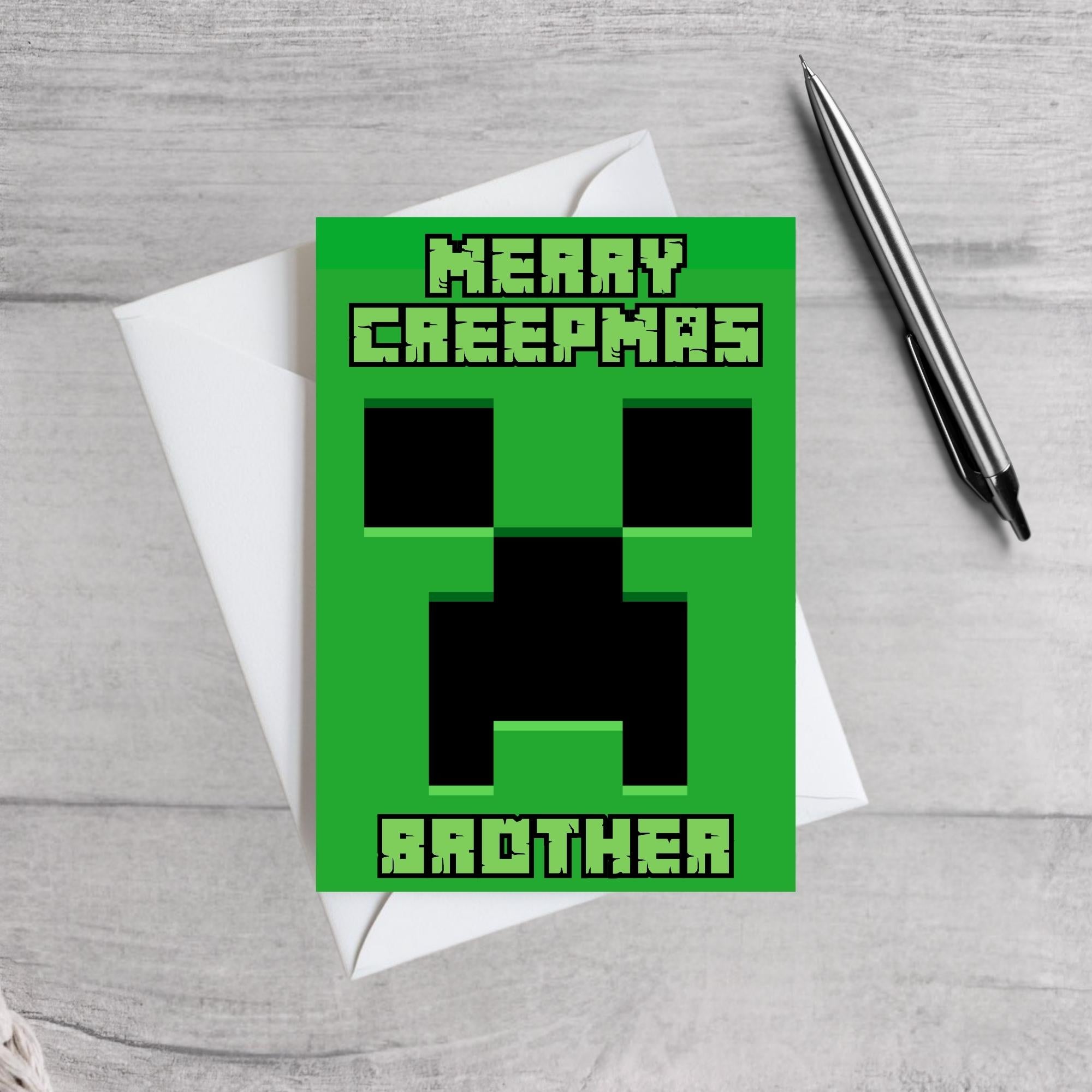 Minecraft-Inspired Christmas Card | Merry Creepmas | Gamer Christmas Card | Funny Creeper Xmas Card | Personalised Name Option