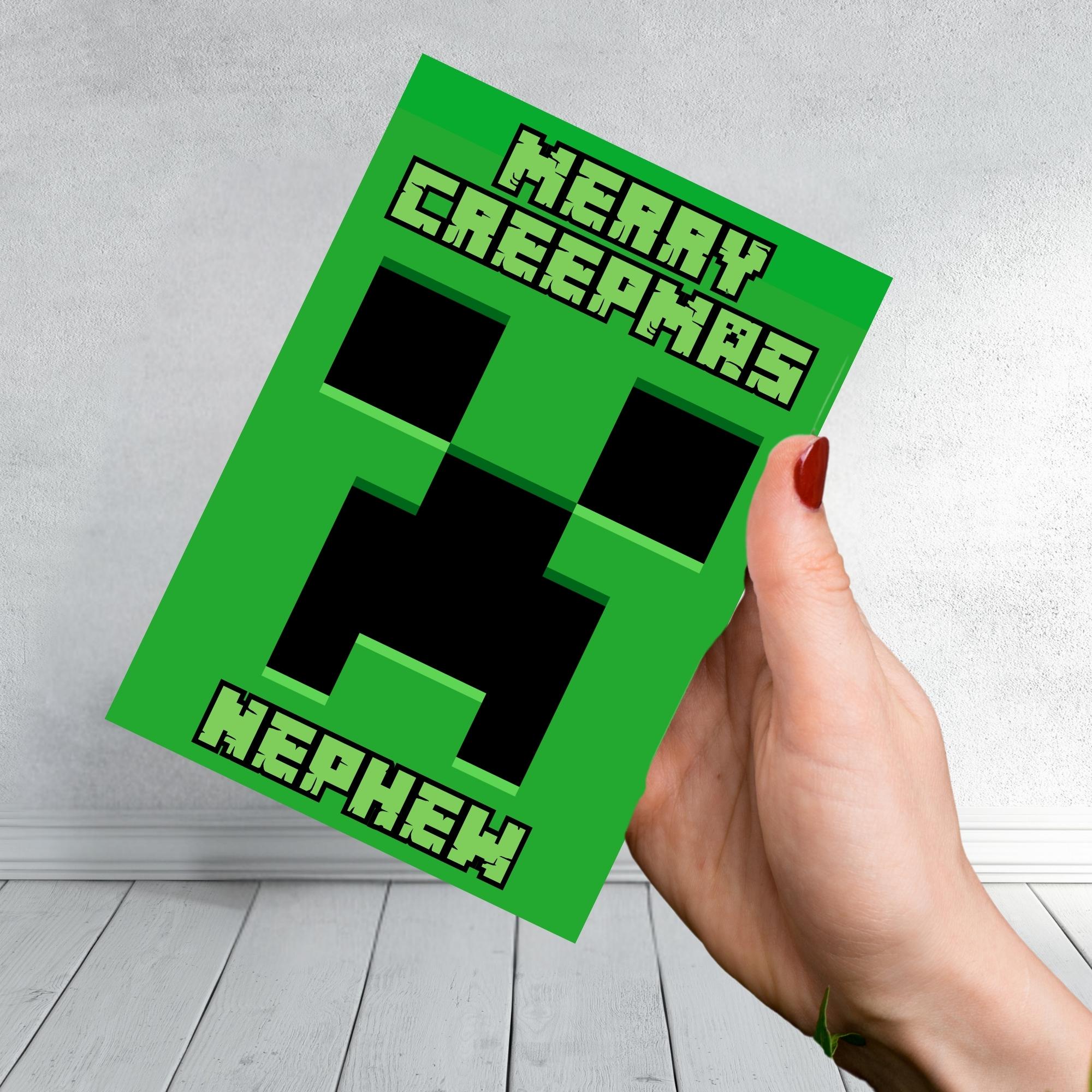 Minecraft-Inspired Christmas Card | Merry Creepmas | Gamer Christmas Card | Funny Creeper Xmas Card | Personalised Name Option