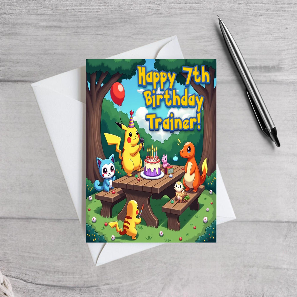 Pokémon Party Birthday Card Character Inspired Design Various Age Options