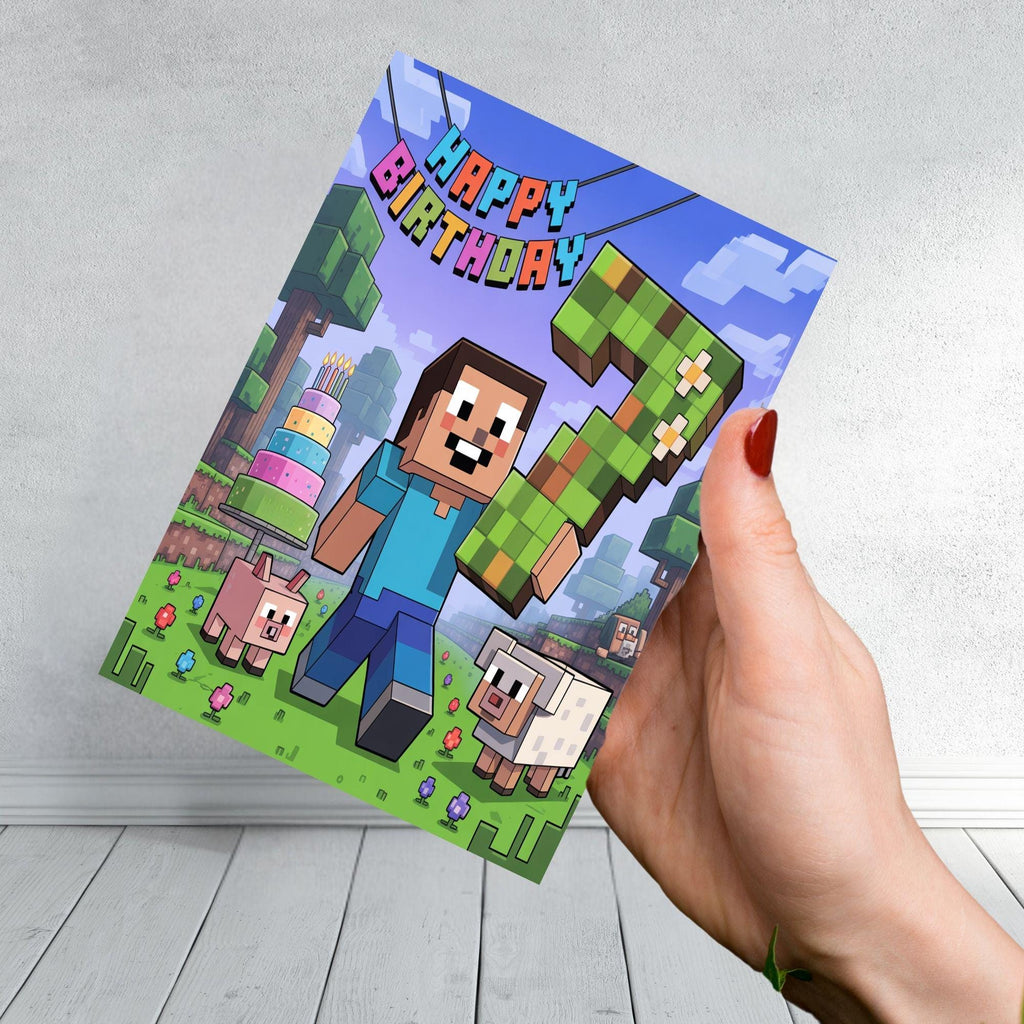 Minecraft Pixel Birthday Card  Fan  Design Inspired Various Age Options