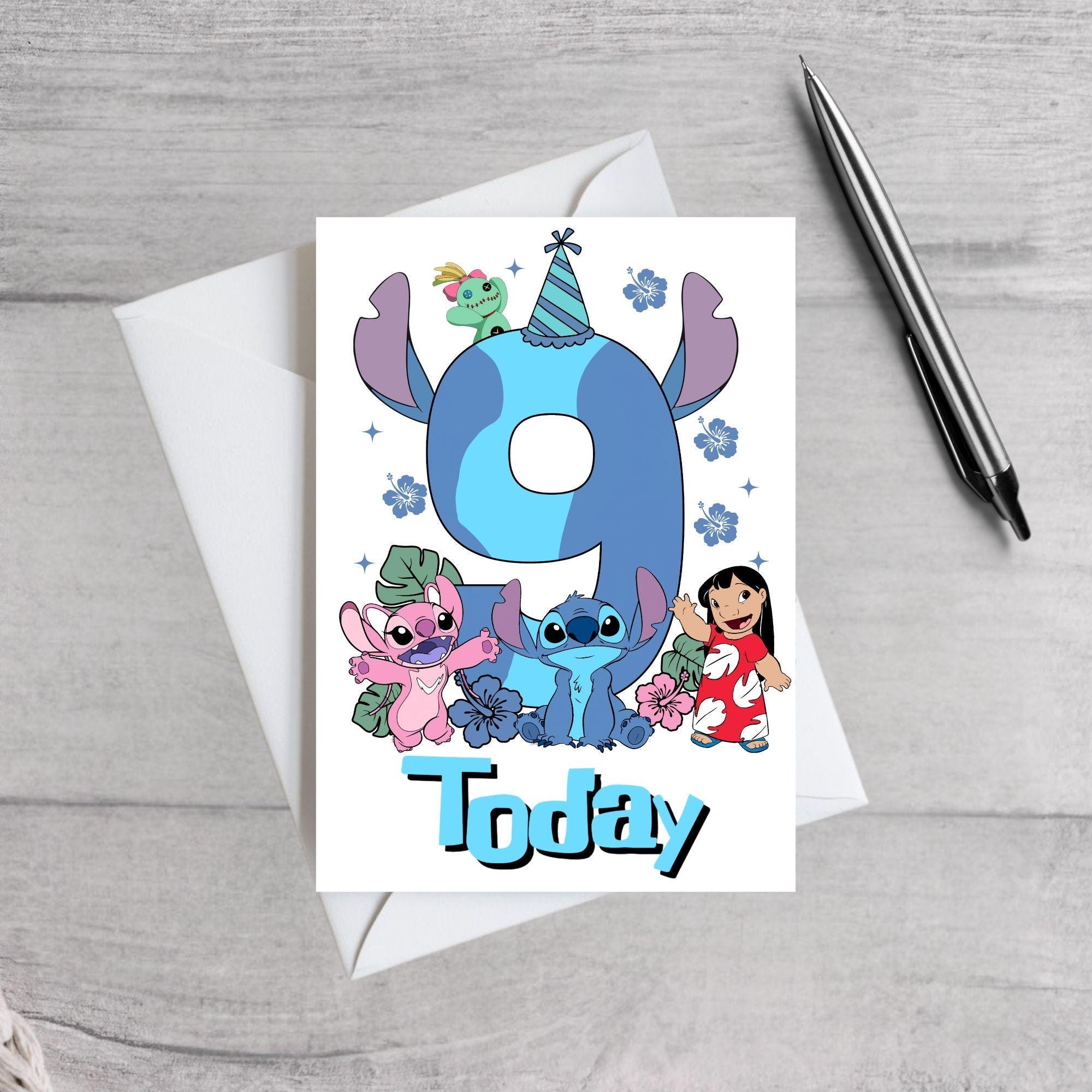 Lilo and Stitch Inspired Birthday Card | Ohana Kids Birthday Card | Blue Themed Age 4 5 6 7 8 9 Card | Cute Disney Style Card