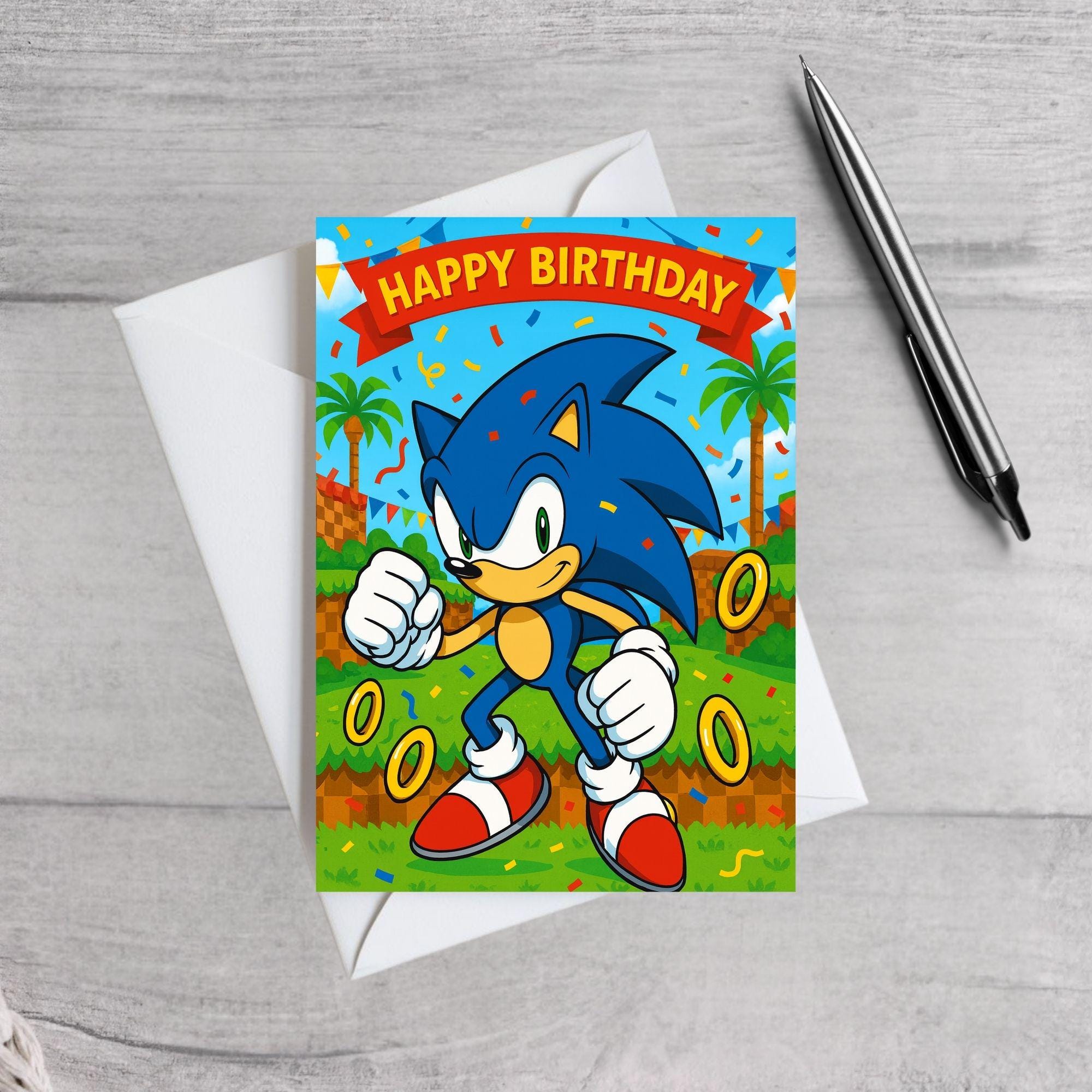 Sonic the Hedgehog Inspired Birthday Card | Gamer Kids Birthday Card | Blue Hedgehog Retro Video Game Card | Boys Gaming Card