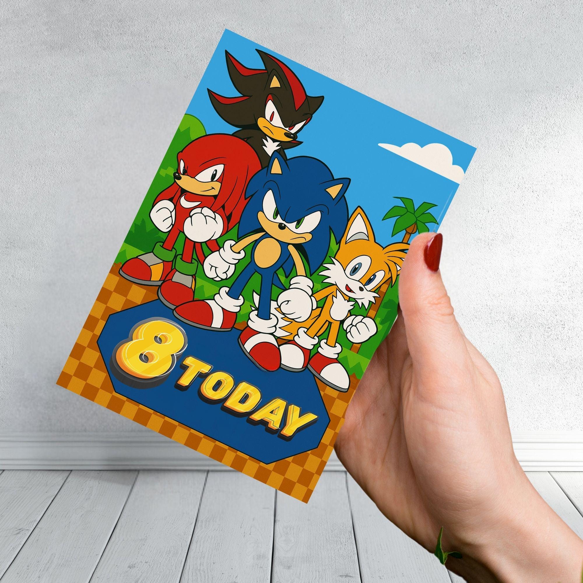 Sonic the Hedgehog Inspired Age Card | Sonic Tails Knuckles Shadow Birthday Card | Gamer Kids Card | Boys Gaming Card | Ages 5–8