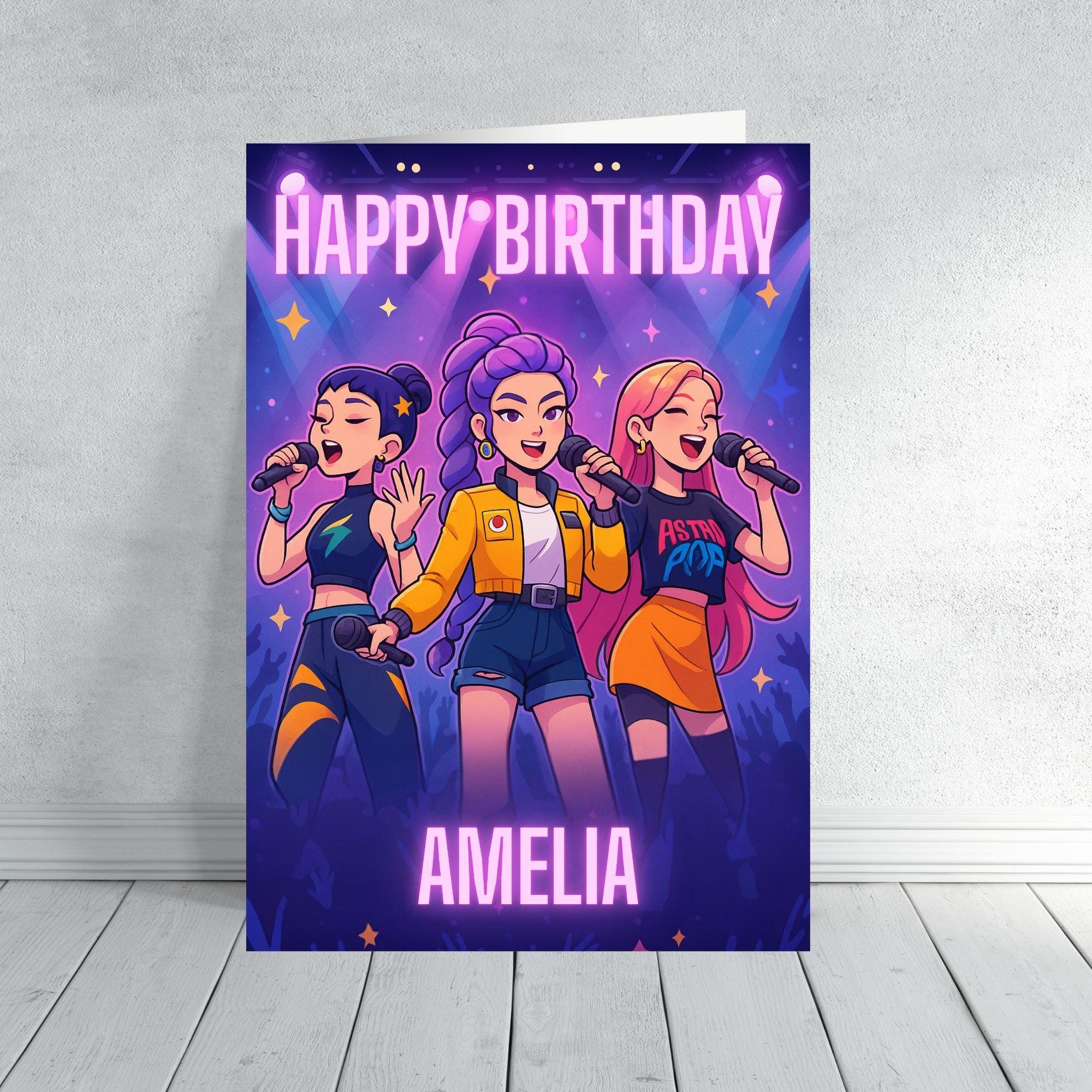 K-Pop Birthday Card | Girl Group Concert Birthday Card | Personalised Name Pop Star Card | Singing Idol Birthday Card for Girls