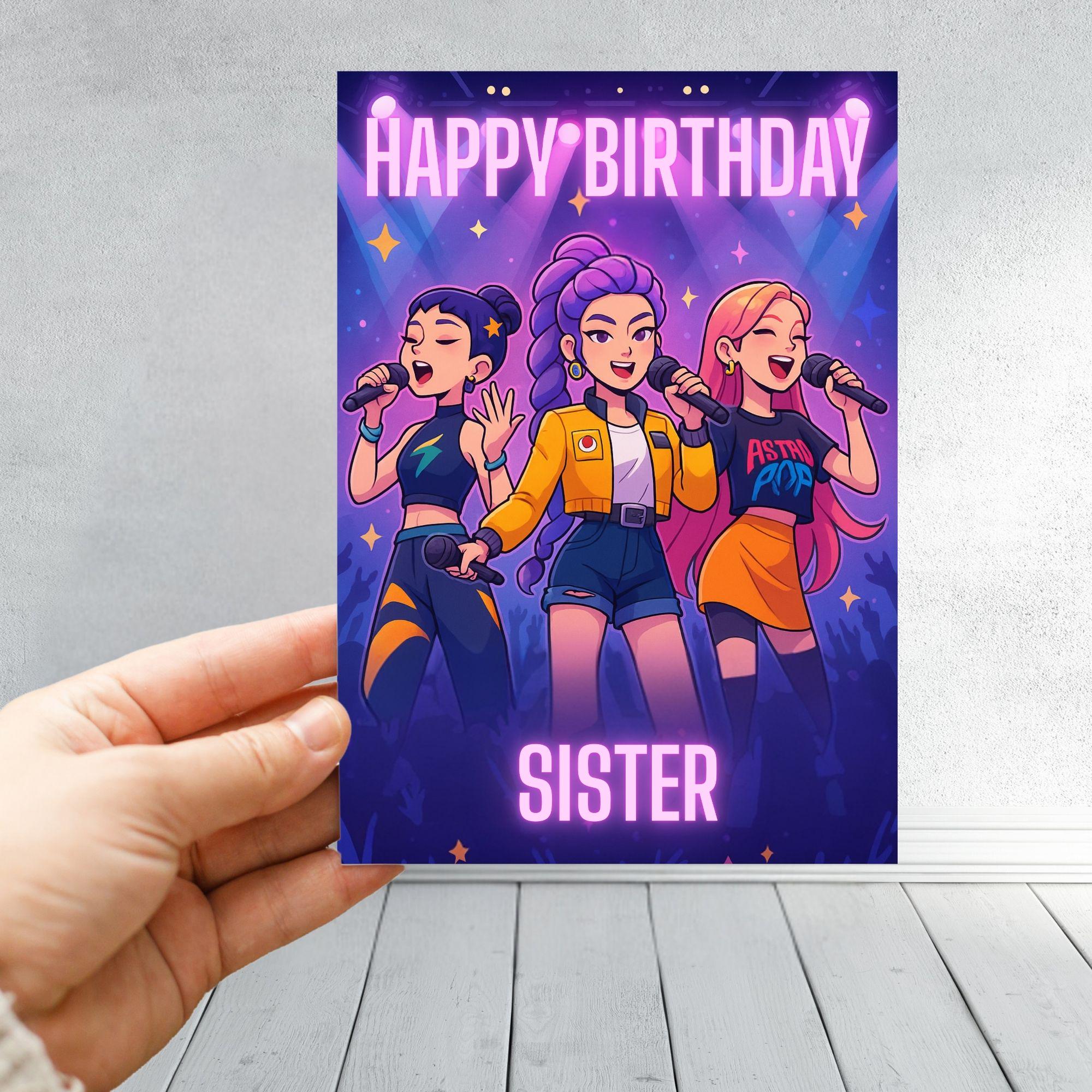 K-Pop Birthday Card | Girl Group Concert Birthday Card | Personalised Name Pop Star Card | Singing Idol Birthday Card for Girls