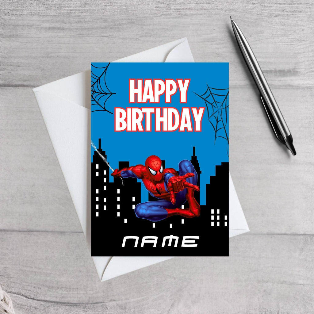 Spider-Man Birthday Card | Personalised Superhero Birthday Card | Boys Kids Comic Style Card | Spider-Man Skyline Birthday