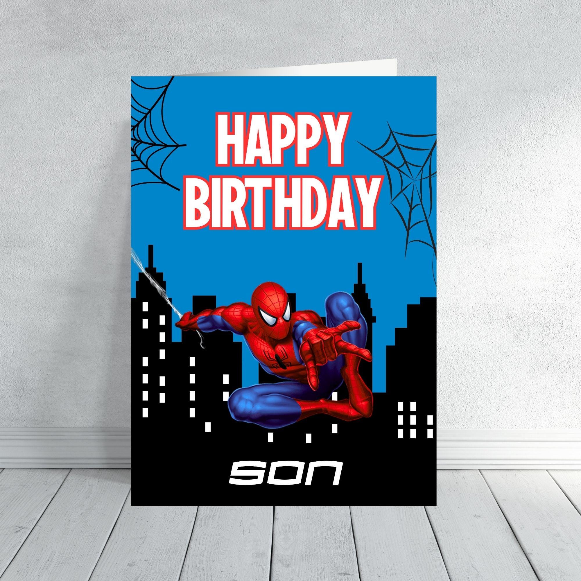 Spider-Man Birthday Card | Personalised Superhero Birthday Card | Boys Kids Comic Style Card | Spider-Man Skyline Birthday