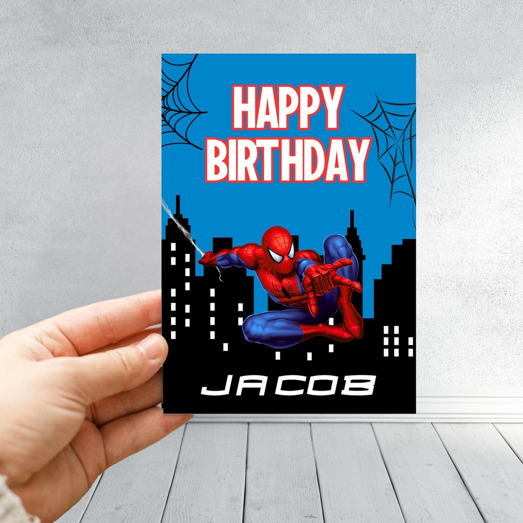 Spider-Man Birthday Card | Personalised Superhero Birthday Card | Boys Kids Comic Style Card | Spider-Man Skyline Birthday