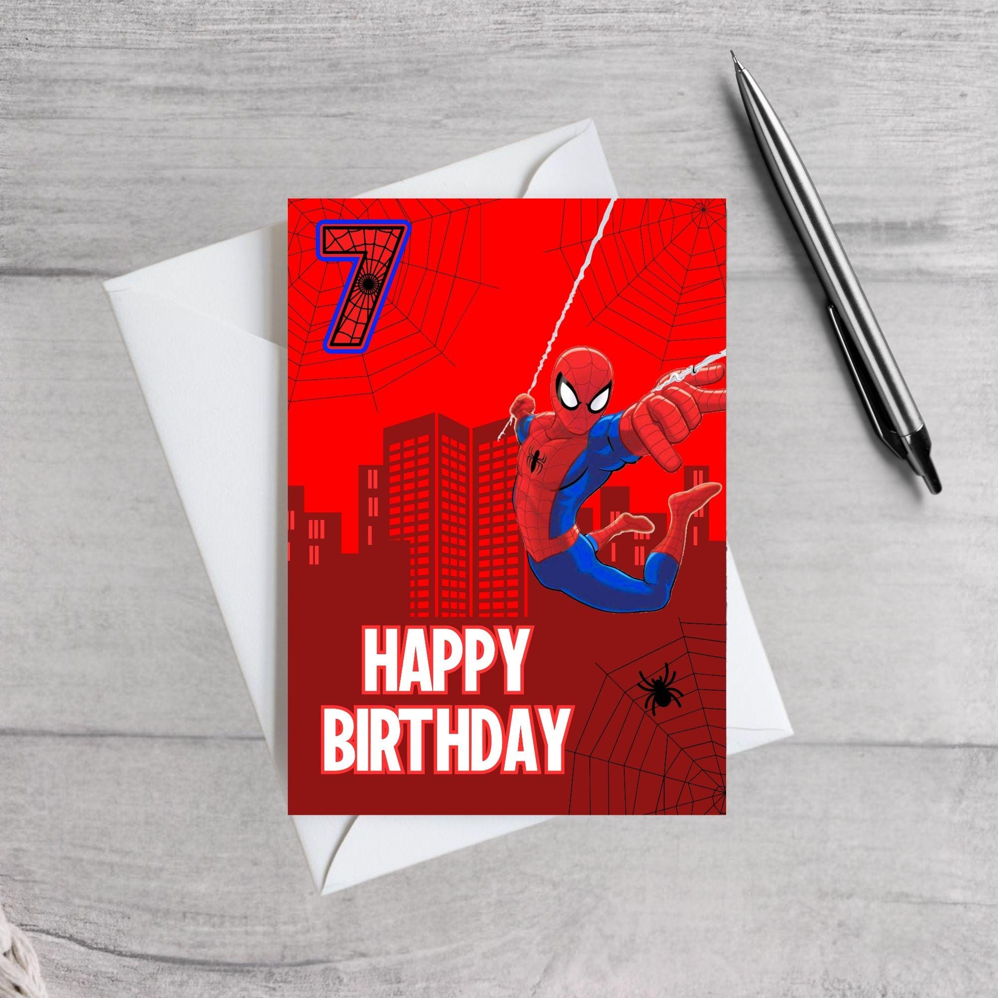 Spider-Man Birthday Card | Boys Superhero Birthday Card Ages 5 to 9 | Comic Style Kids Card | Spiderman Swing City Design