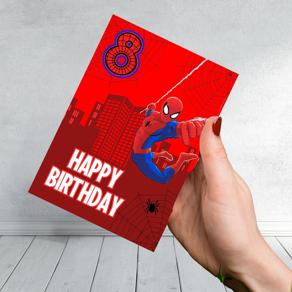 Superhero Swinging Birthday Card Spider-Man Inspired Design Various Age Options