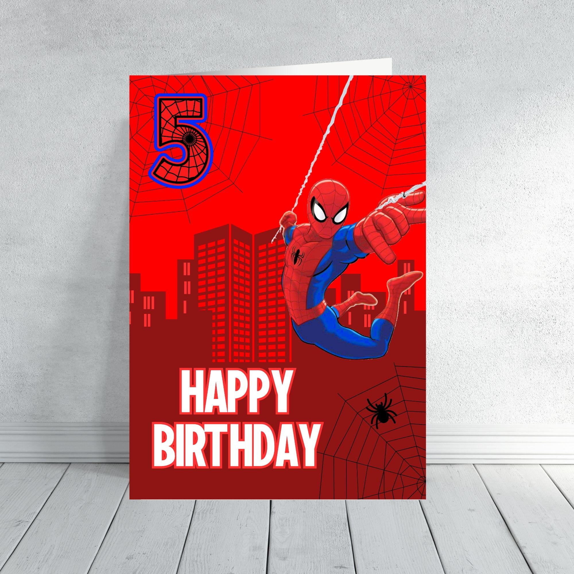 Spider-Man Birthday Card | Boys Superhero Birthday Card Ages 5 to 9 | Comic Style Kids Card | Spiderman Swing City Design