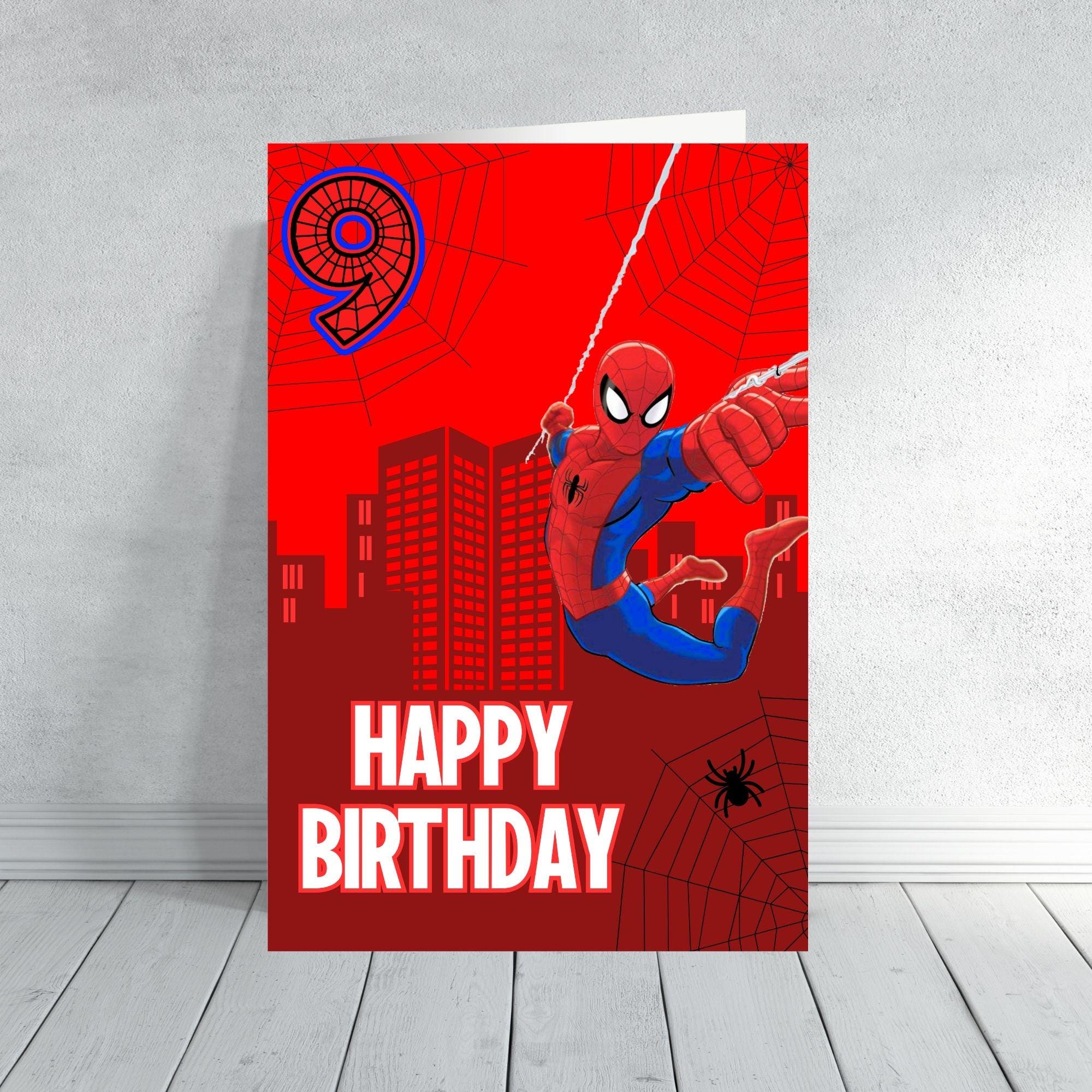 Spider-Man Birthday Card | Boys Superhero Birthday Card Ages 5 to 9 | Comic Style Kids Card | Spiderman Swing City Design