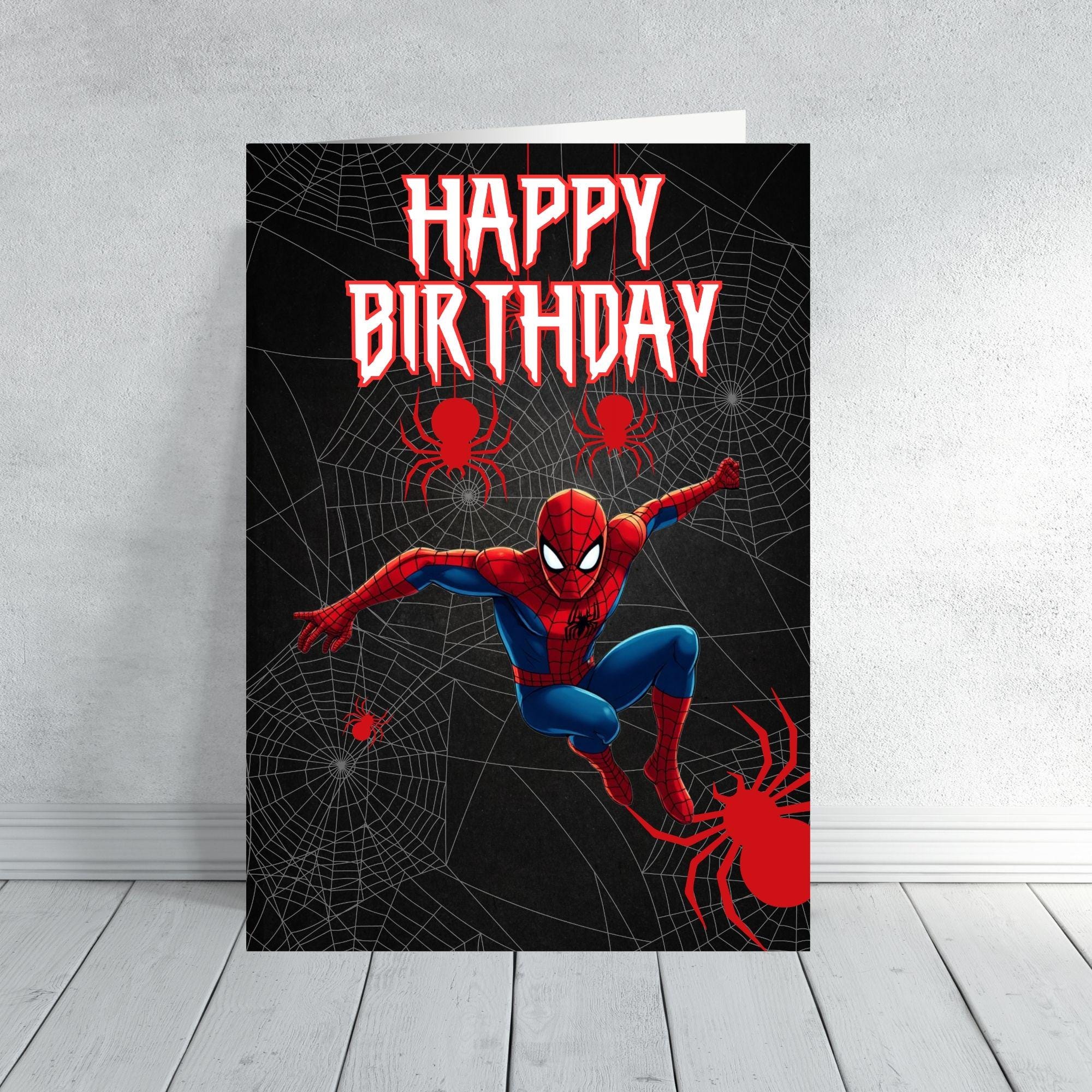 Spider-Man Birthday Card | Superhero Web Attack Design | Boys Kids Comic Style Card | Spiderman Black Red Web Birthday
