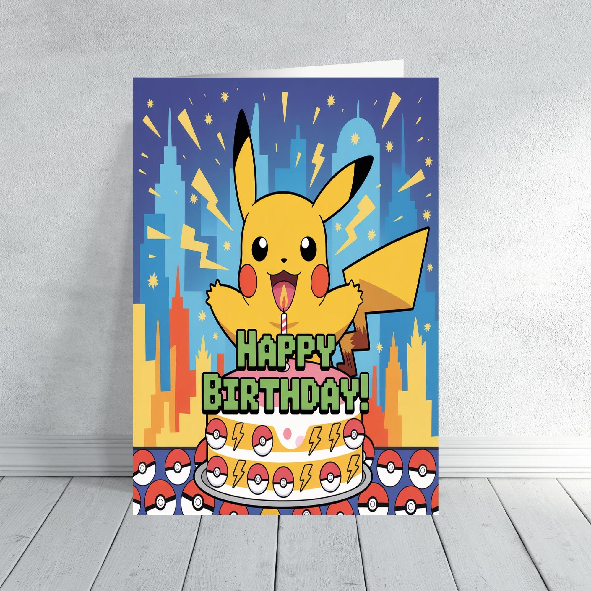 Pikachu Birthday Card | Pokémon Inspired Birthday Cards Set | Cute Kids Boys Girls Gamer Card | Choose from 3 Designs
