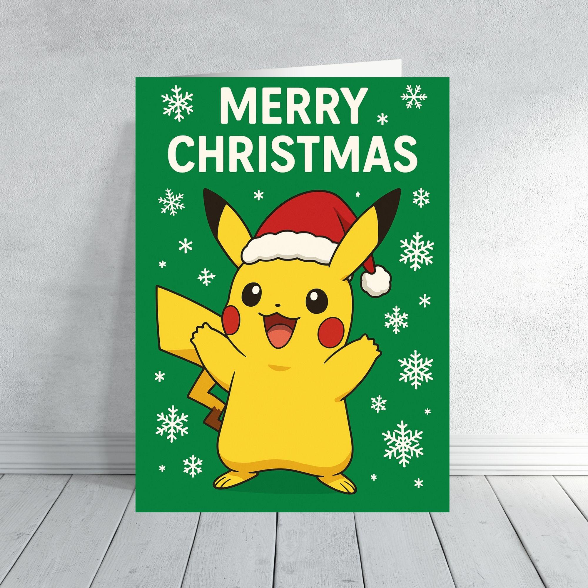 Pokemon Inspired Christmas Card Set | Cute Cartoon Xmas Cards | Pikachu Eevee Bulbasaur Charmander Squirtle | Festive Holiday Cards