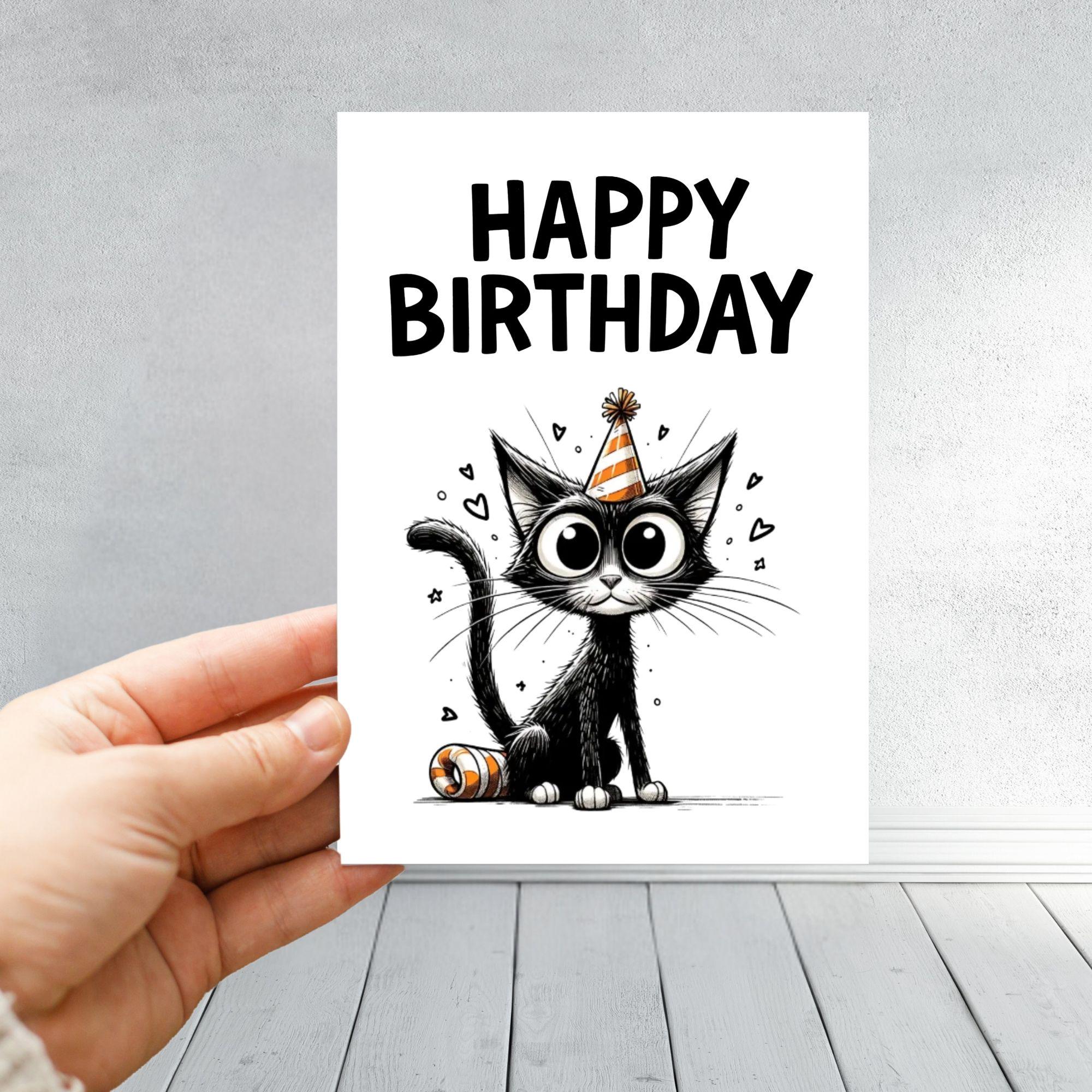Cute Cat Birthday Card | Funny Cat Lover Birthday Card | Cartoon Cat Greeting Card | Cat Mum Gift | Cat Dad Birthday Card