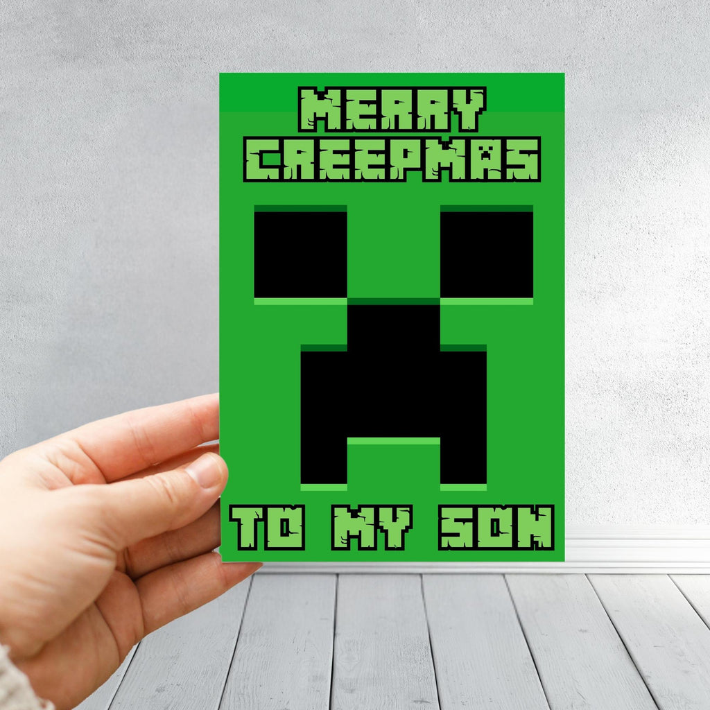 Minecraft-Inspired Christmas Card | Merry Creepmas | Gamer Christmas Card | Funny Creeper Xmas Card | Personalised Name Option
