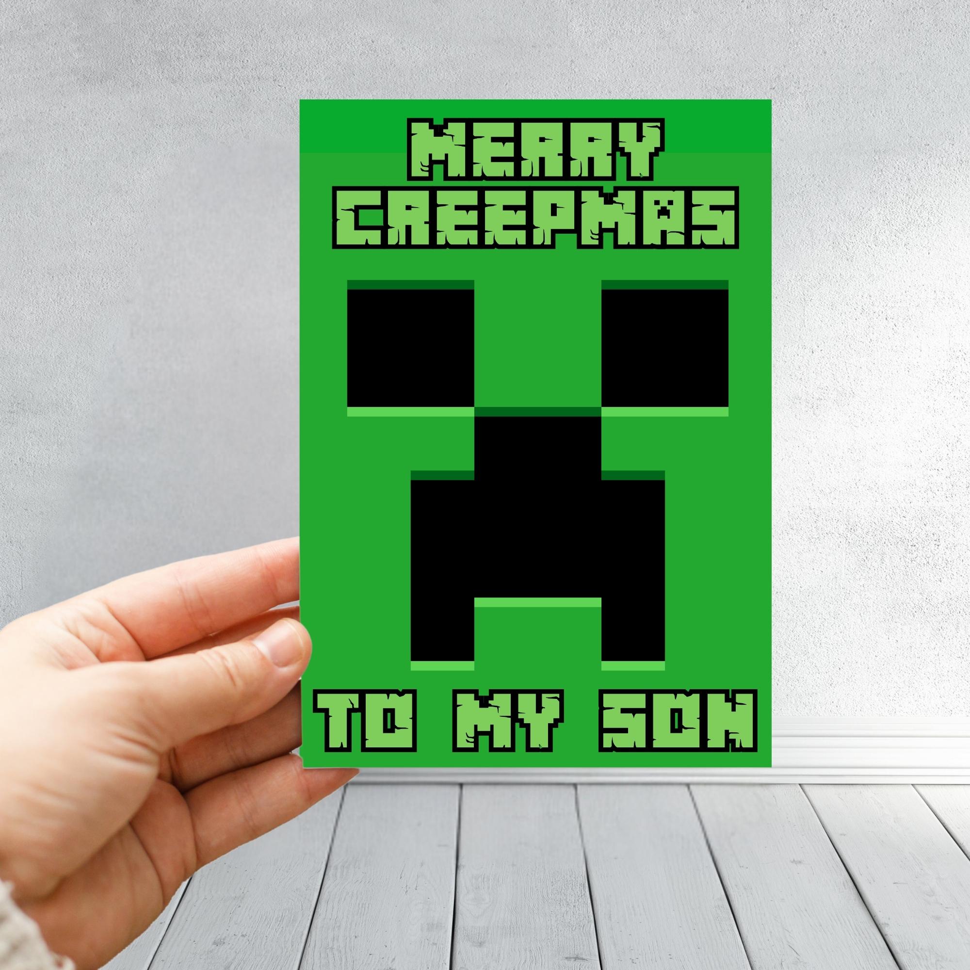 Minecraft-Inspired Christmas Card | Merry Creepmas | Gamer Christmas Card | Funny Creeper Xmas Card | Personalised Name Option