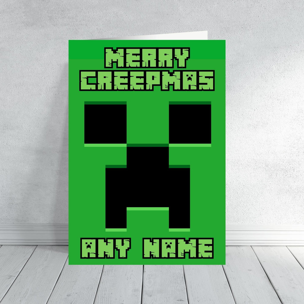 Minecraft-Inspired Christmas Card | Merry Creepmas | Gamer Christmas Card | Funny Creeper Xmas Card | Personalised Name Option