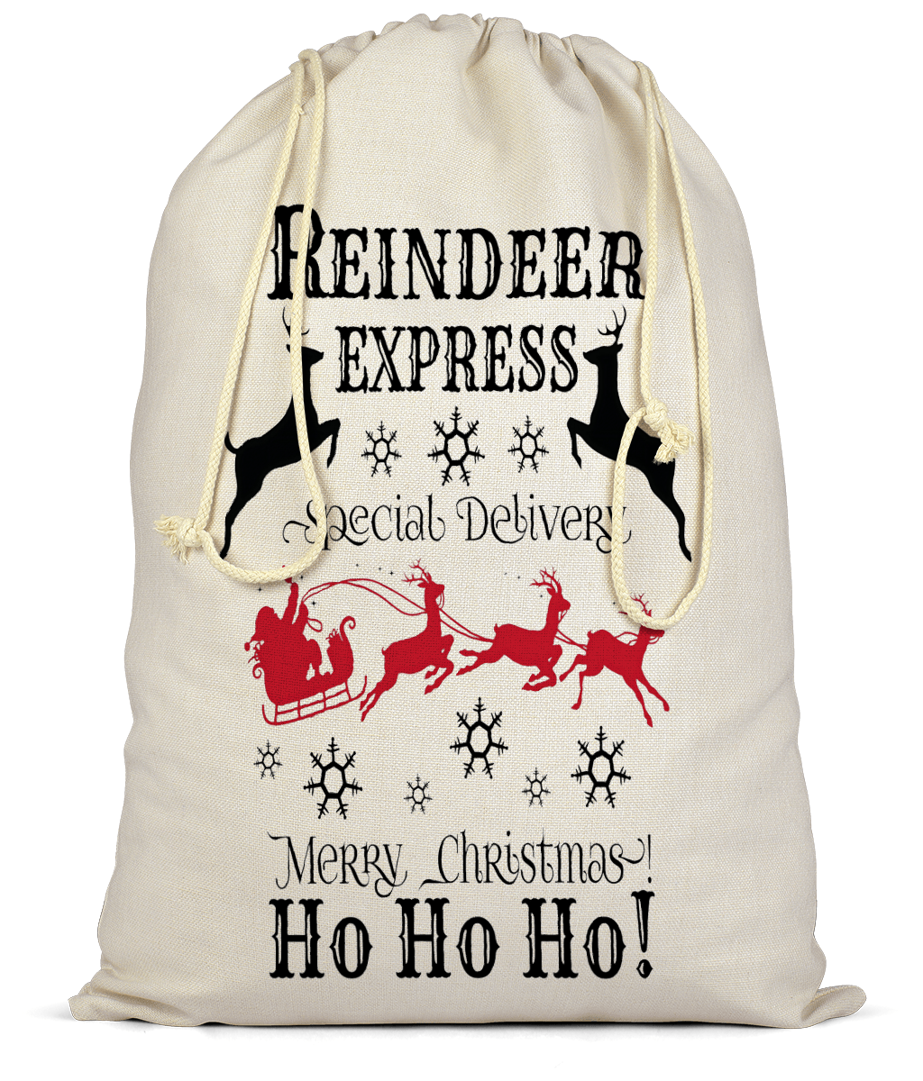 Personalised Christmas Sack | Reindeer Express & Santa Delivery Bags | Premium Cotton Santa Sacks – Add Any Name